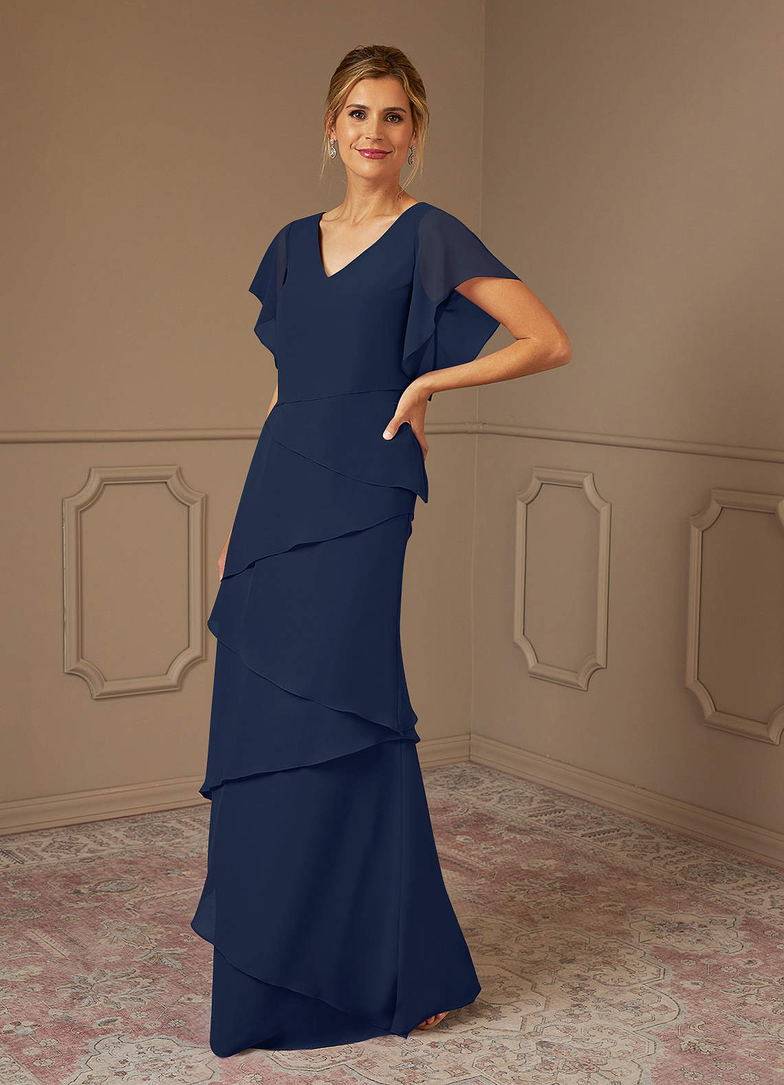 Azazie OHara Mother of the Bride Dresses Dark Navy A-Line V-Neck Chiffon Dress image8