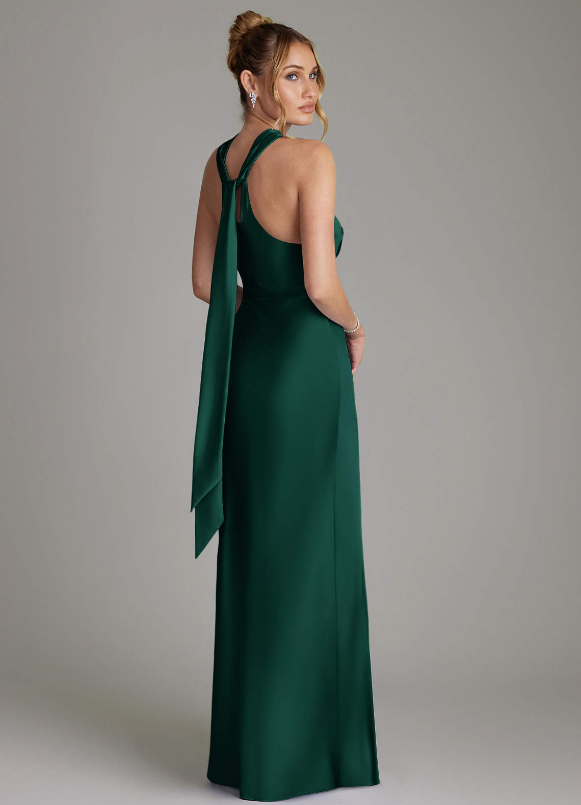 Azazie Sheath Halter Neck Floor-Length Stretch Satin Bridesmaid Dresses