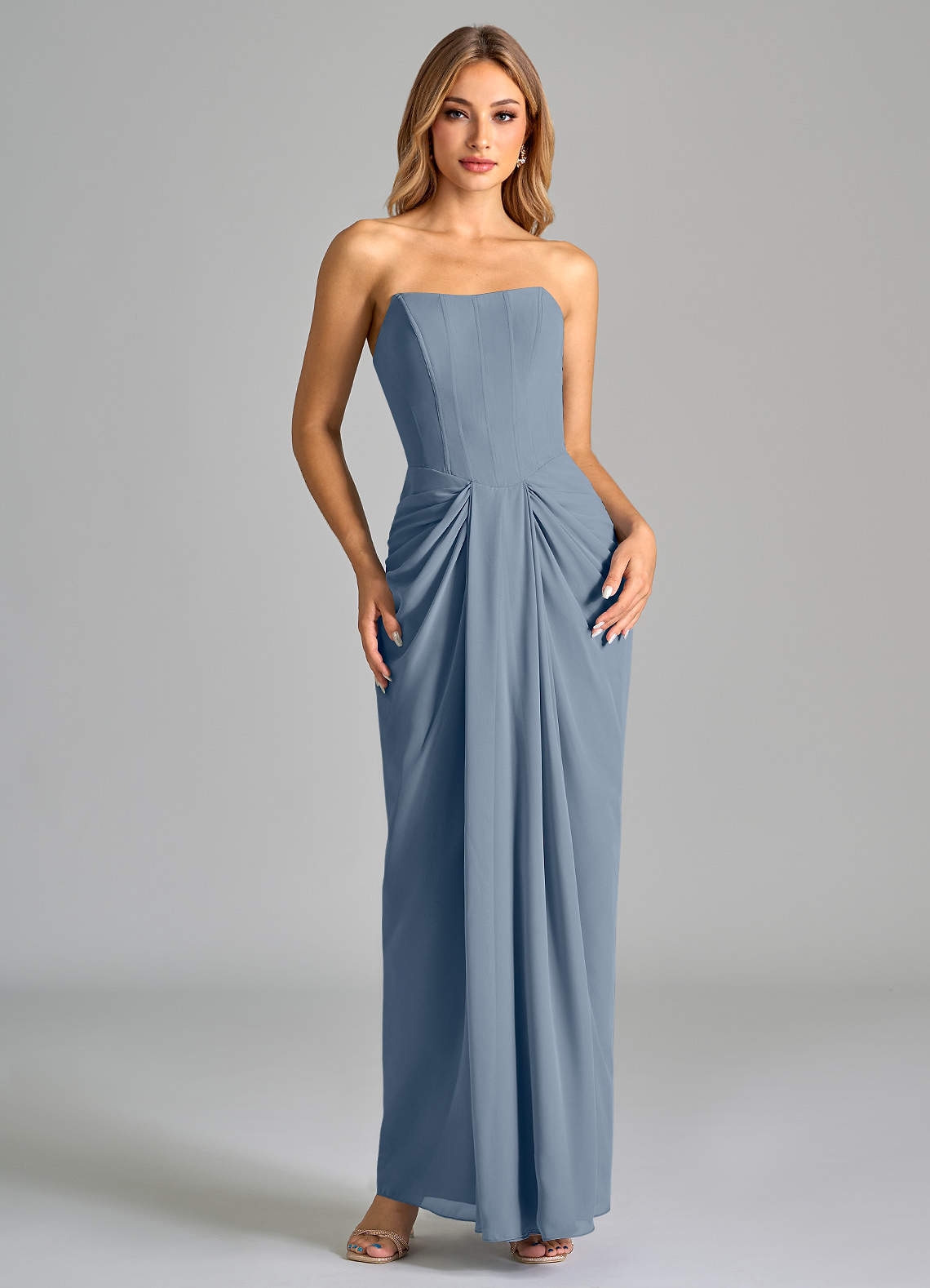 Azazie Anaïs Bridesmaid Dresses Twilight Sheath Strapless Chiffon Dress image1