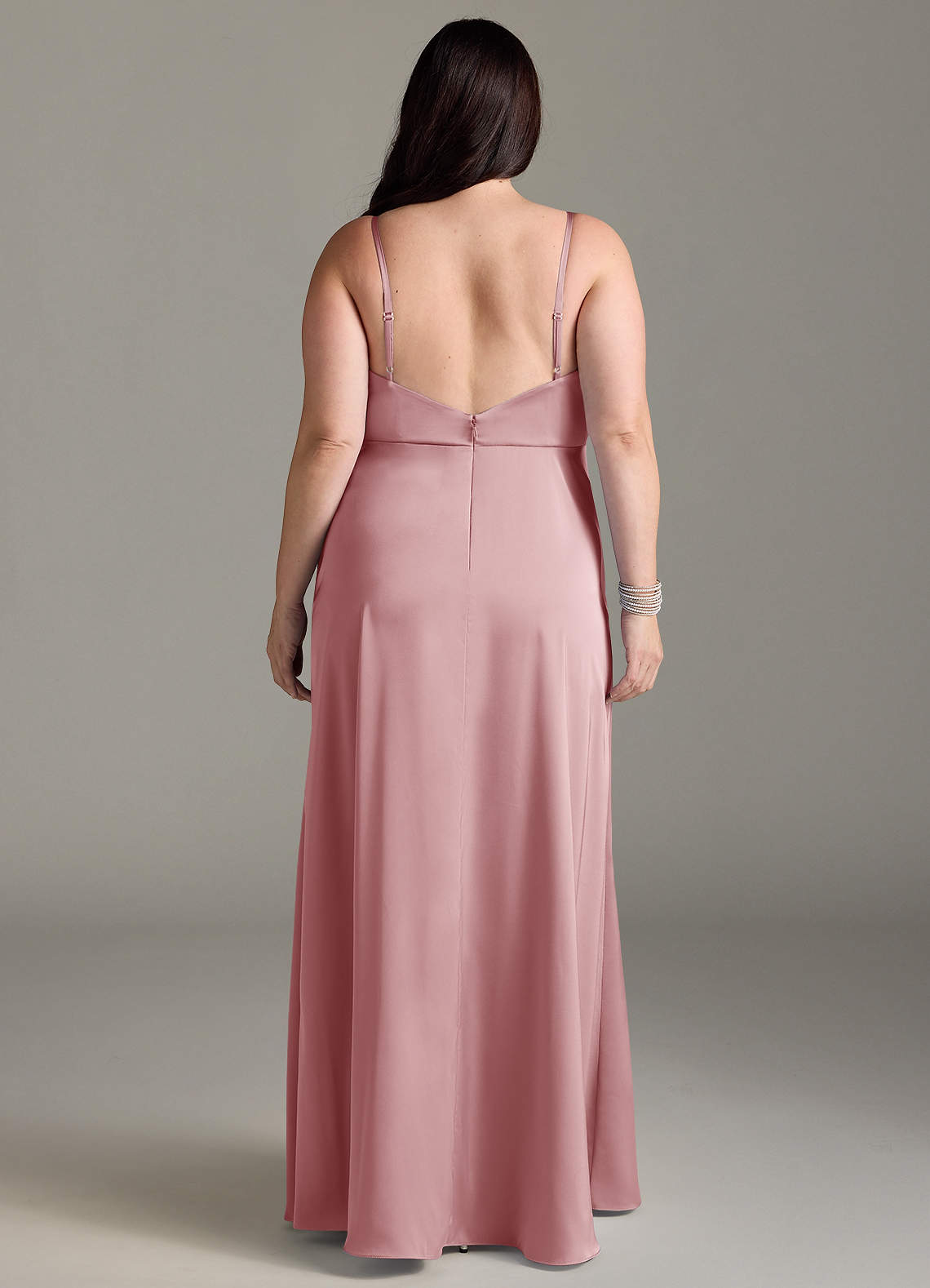 Azazie Brielle Abiti da Damigella Abito A-Line in Raso Elasticizzato con Scollo a Cappuccio e Spalline Sottili Rosa Polverosa image6