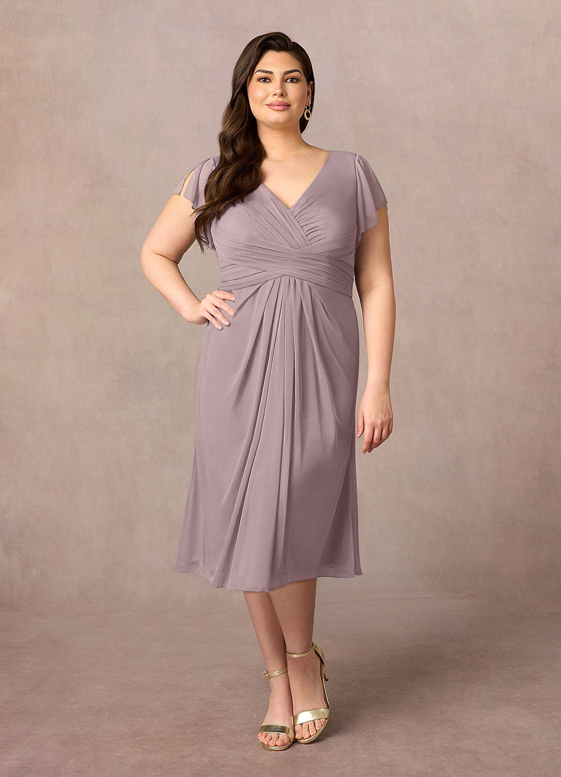 Azazie Vera Abiti per la Madre della Sposa Abito A-Line in Maglia con Scollo a V a Pieghe Dusk image5