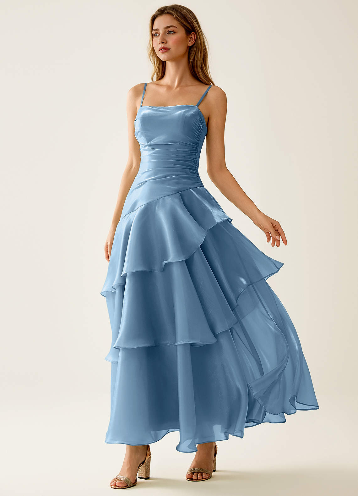 Nicola Mint Blue Satin Ruffled A-line Prom Dress | Azazie
