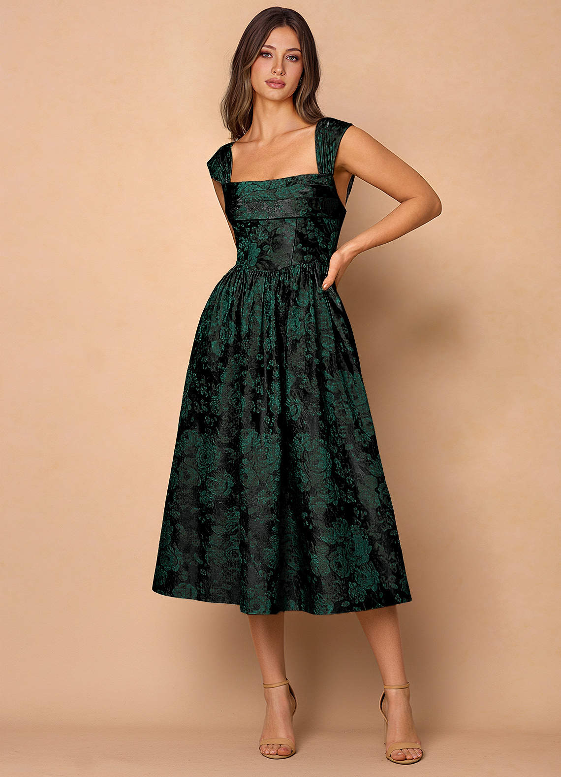 Azazie Square A-Line Midi Dresses in Emerald Black Azazie Square A-Line Midi Dresses in Emerald Black