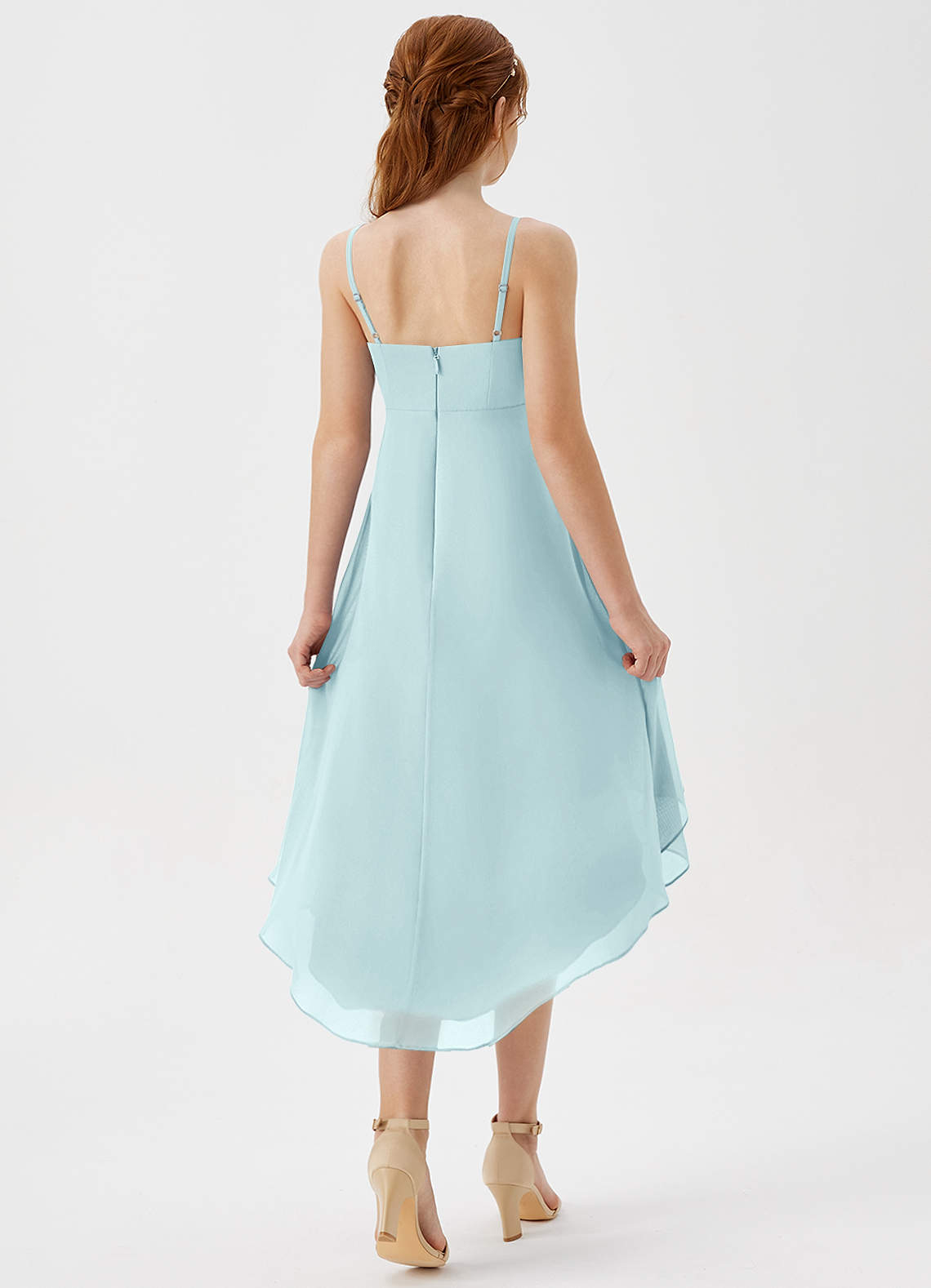 Azazie Mariam Junior Abito A-Line in Chiffon Plissettato Sea Glass image5