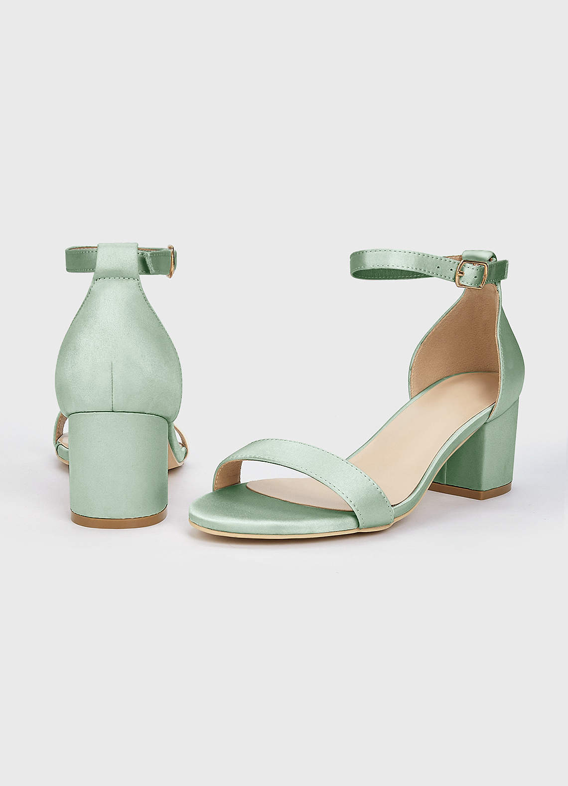 front Matching Color Matte Satin One Strap Buckle Block Low Heel Sandals