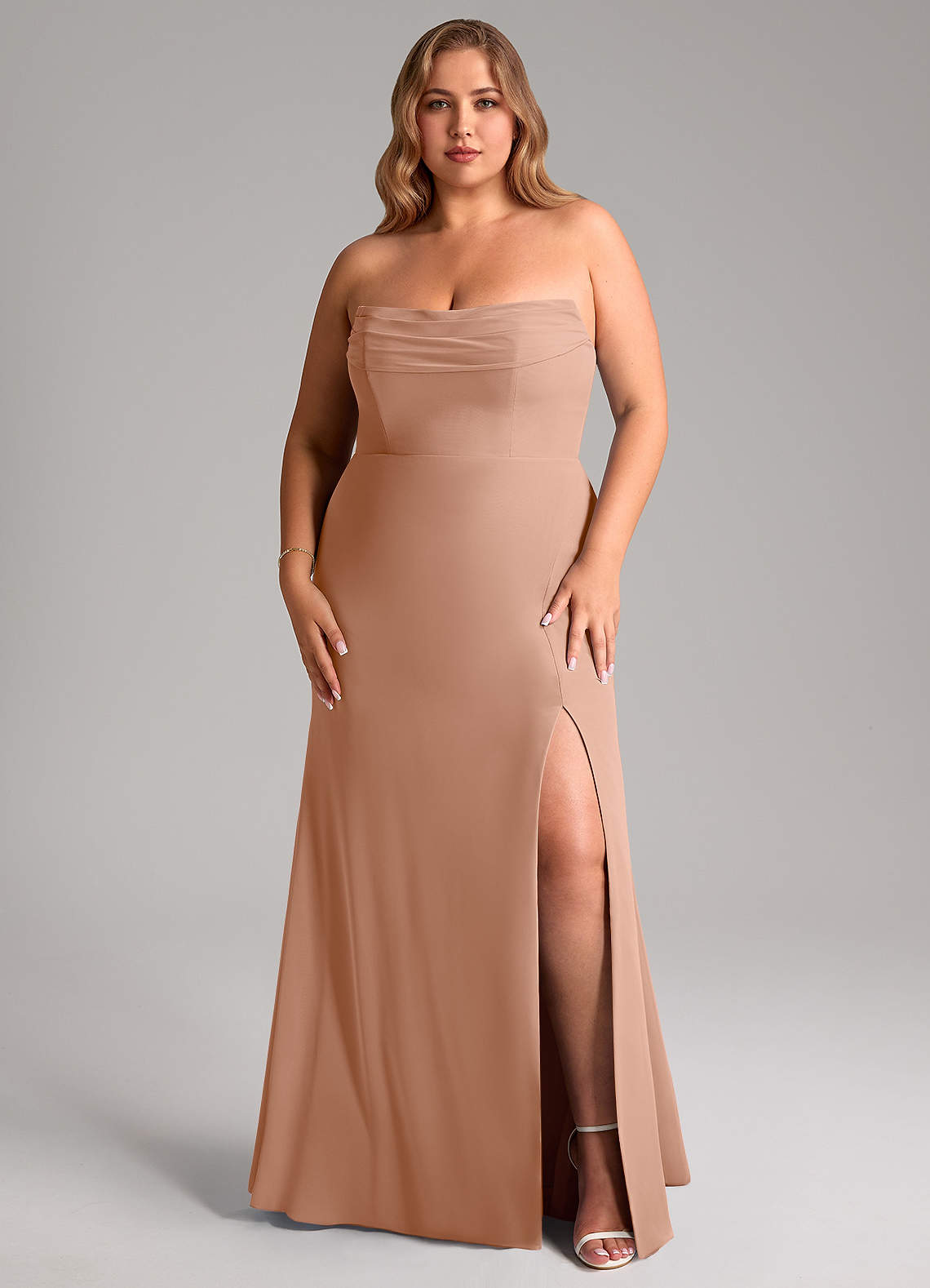 Azazie Saige Bridesmaid Dresses Champagne Rose A-Line Off the Shoulder Chiffon Convertible Dress image15