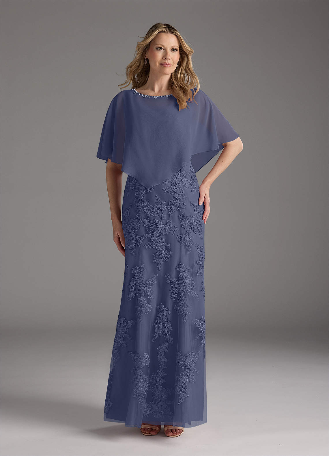 Azazie Whilhelmina Stormy Mermaid Lace Chiffon Dress | Azazie