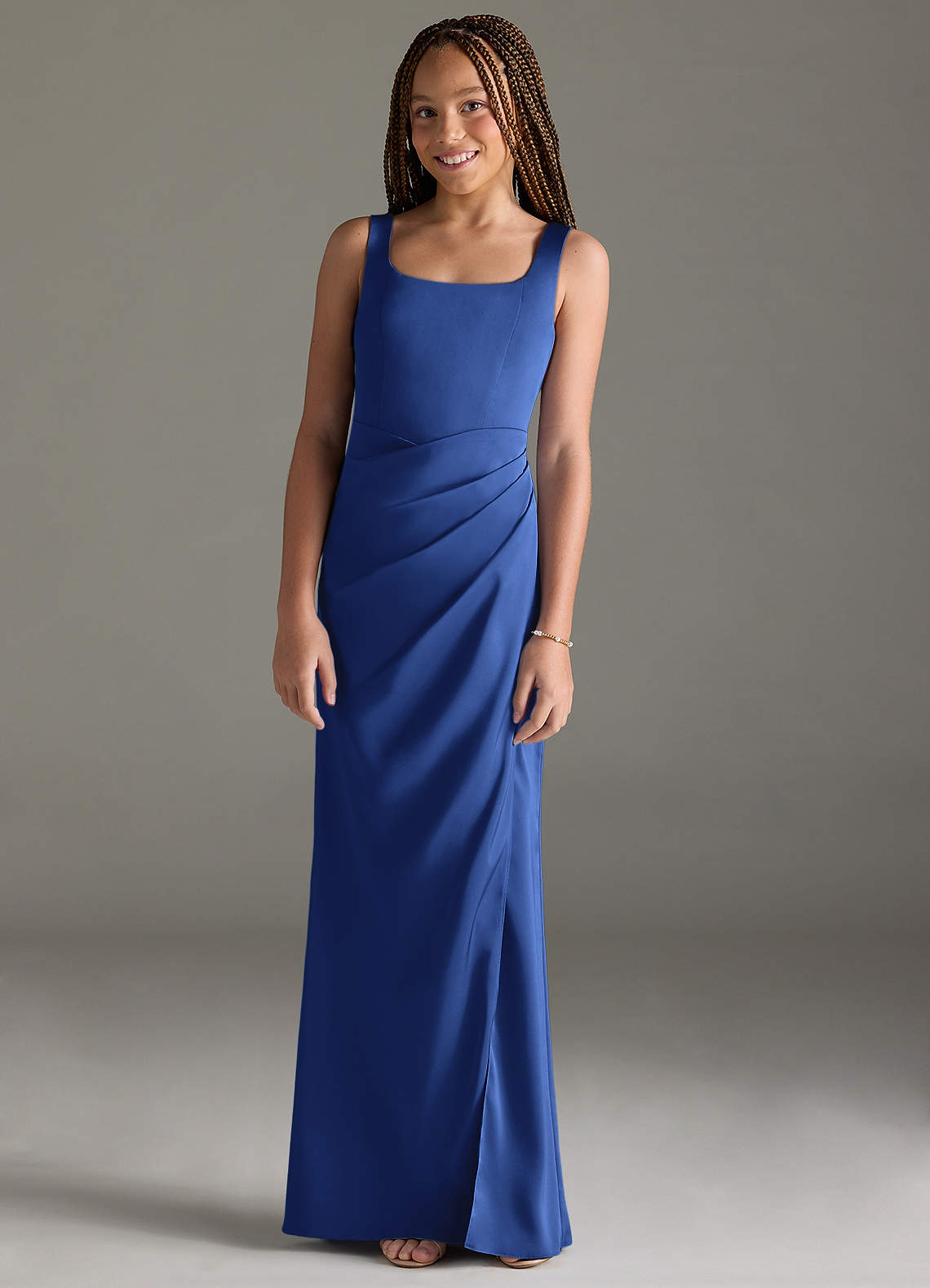 Azazie Mero Junior Royal Blue Mermaid Pleated Stretch Satin Dress image1