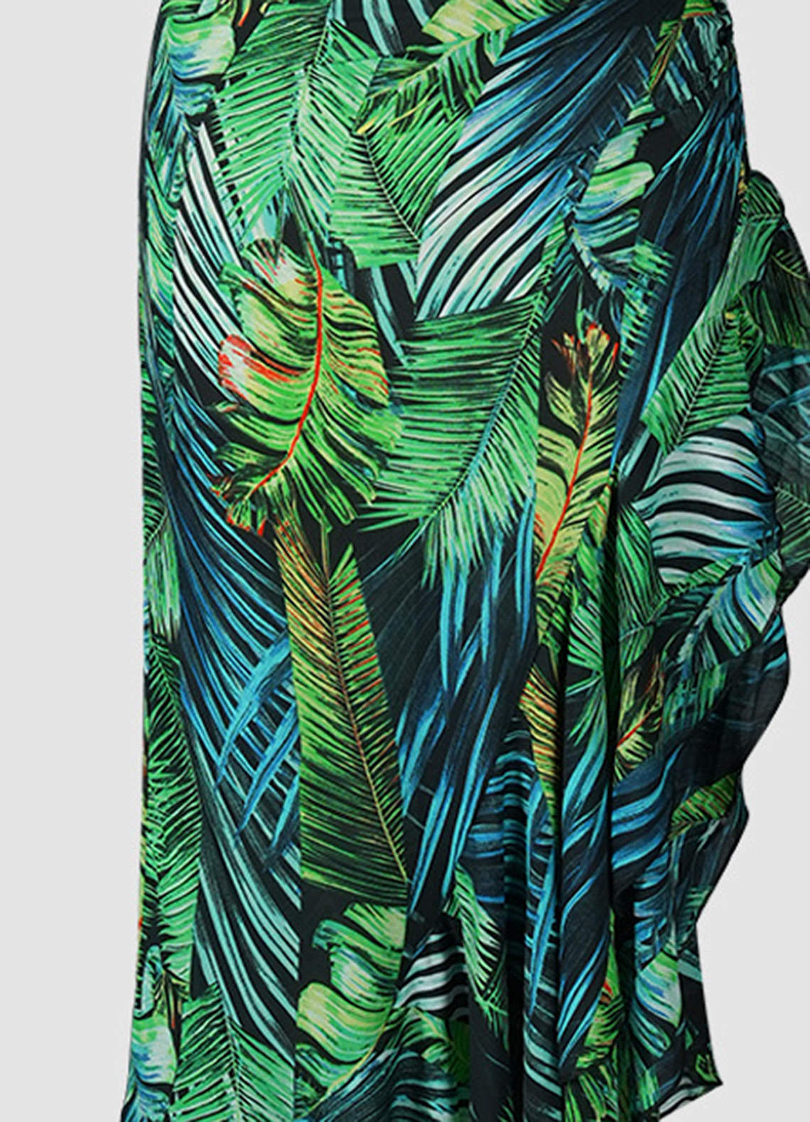 Trancoso Green Floral Print One Shoulder Asymmetrical Dress image1