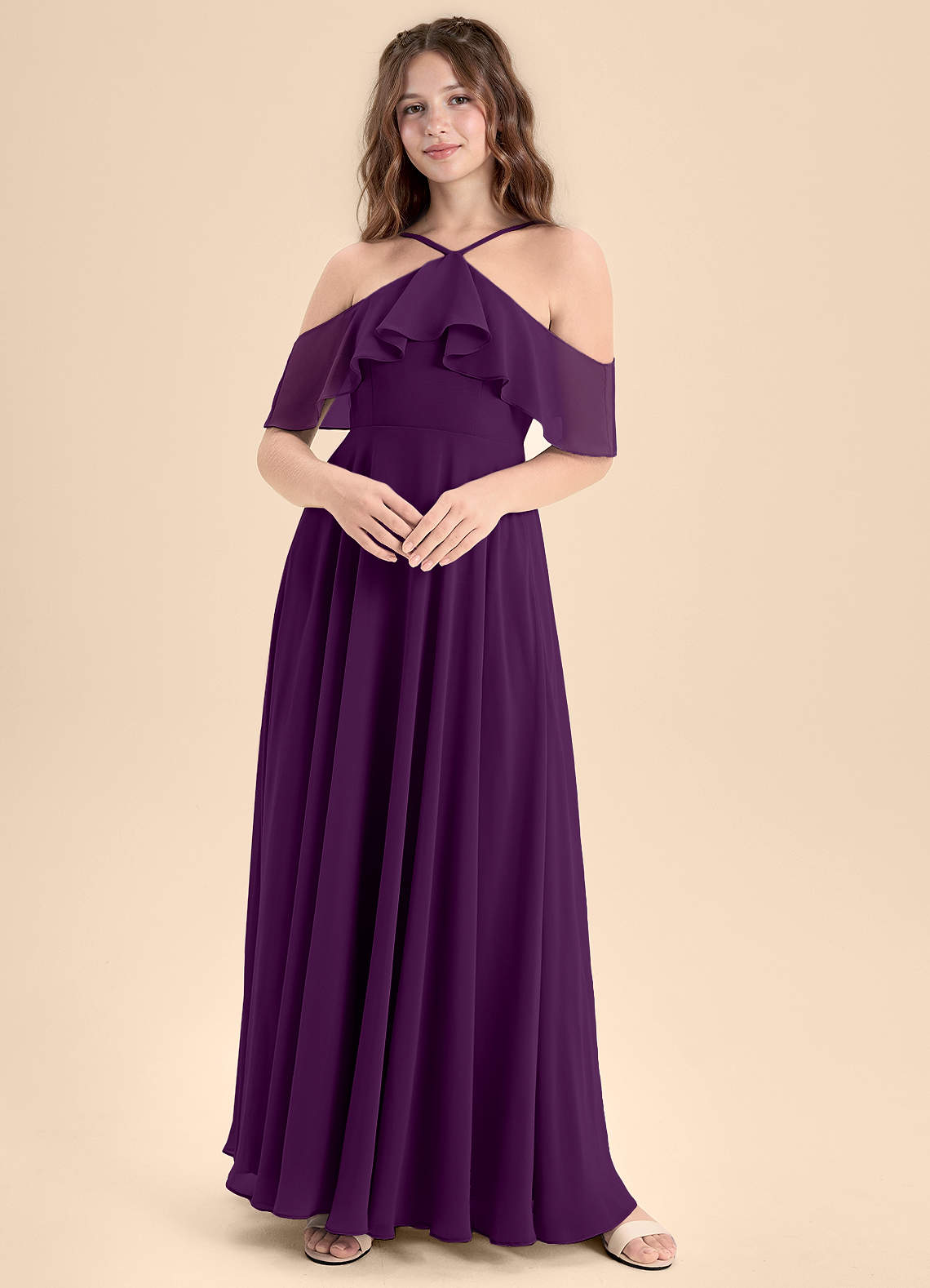 Azazie Tessabelle Junior Vestido de Uva de Gasa de Corte En A con Vestidos sin tirantes image1