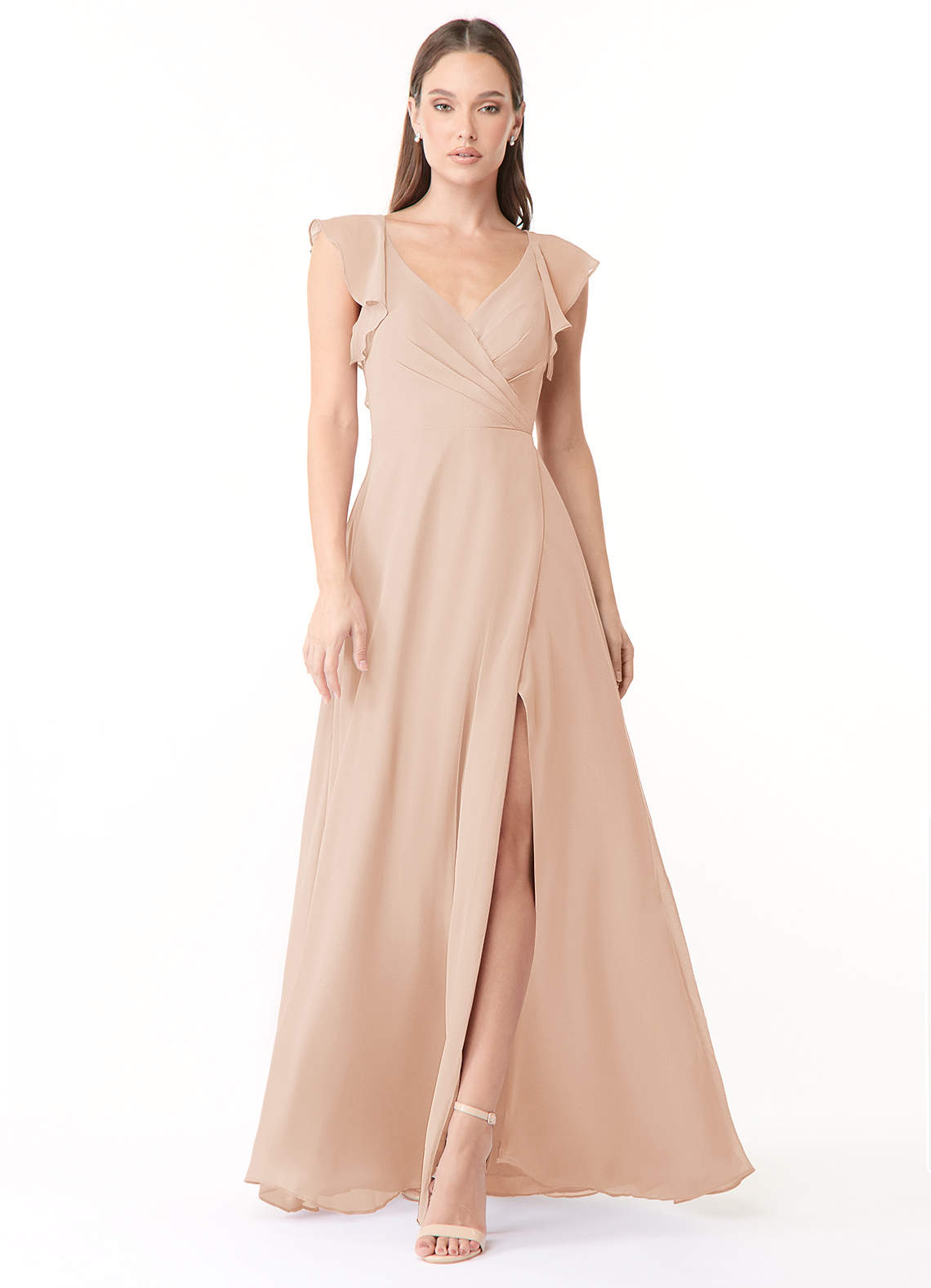 Azazie Yoko Bridesmaid Dresses English Rose A-Line Ruched Chiffon Dress image1