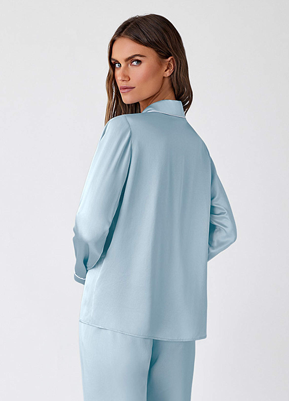 front 100% Washable Silk Pajama Long Sleeve Top