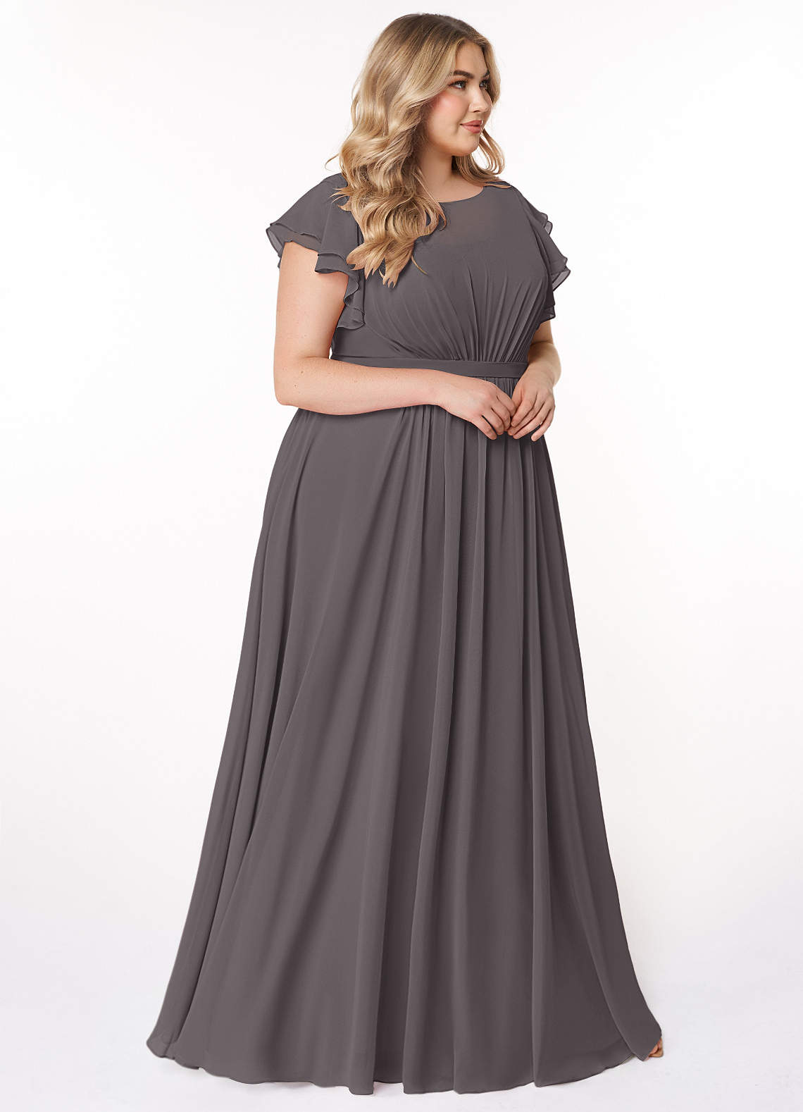 Azazie Daphne Modest Bridesmaid Dresses A-Line Ruffled Chiffon Floor-Length Dress image8