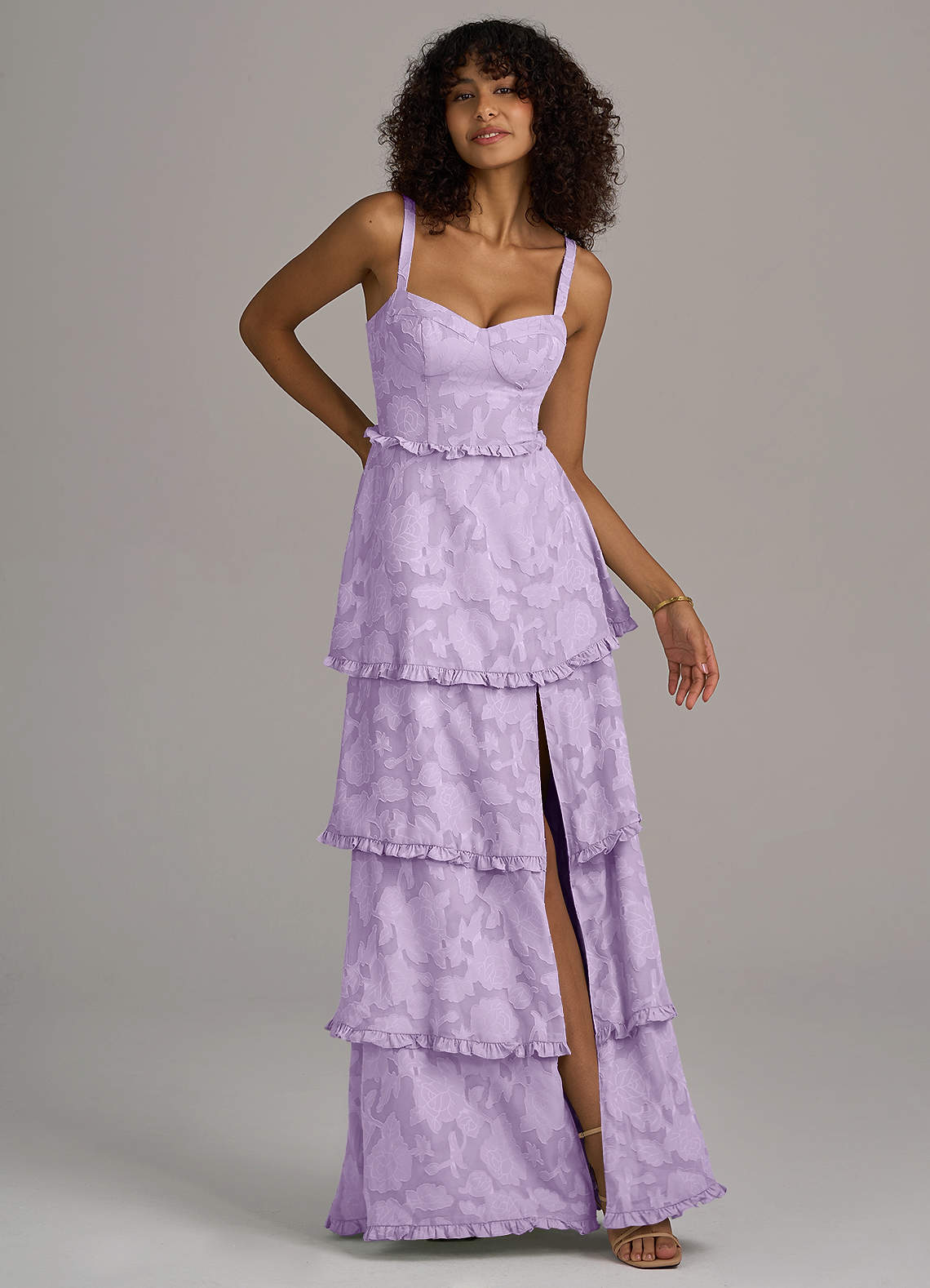 Azazie A-Line Sweetheart Floor-Length Floral Burnout Bridesmaid Dresses - Lilac