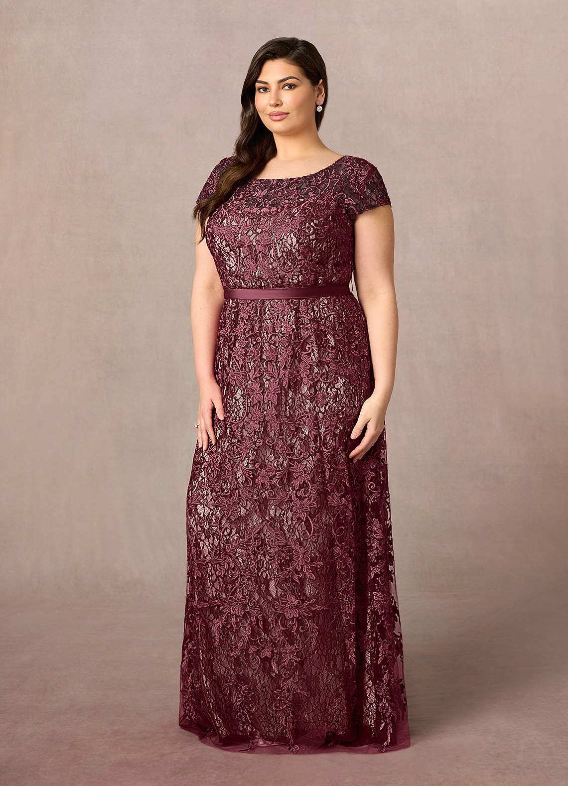 Azazie Dorit Cabernet Champagne Sheath Scoop Lace Dress Ready to