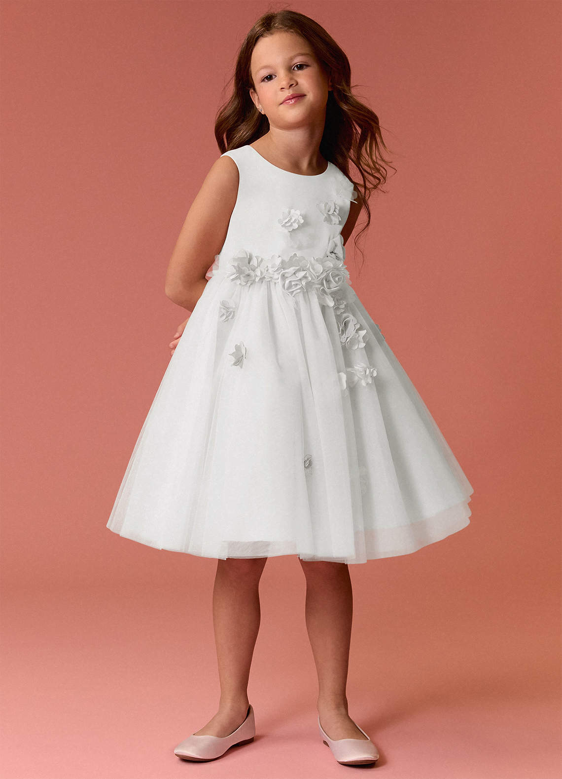 Barbie ♥ Azazie Flower Girl Dresses Diamond White A-Line Sleeveless Tulle Dress image2