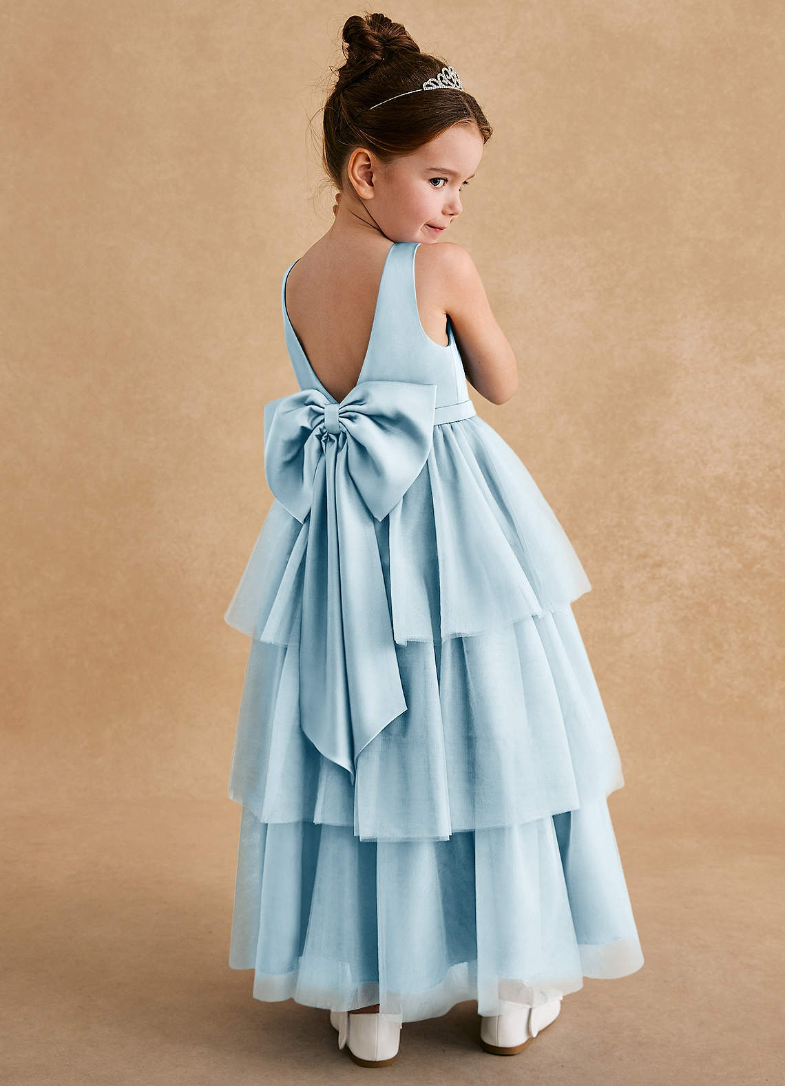 Azazie Megallie Flower Girl Dresses Sky Blue A-Line Bow Tulle Dress image1