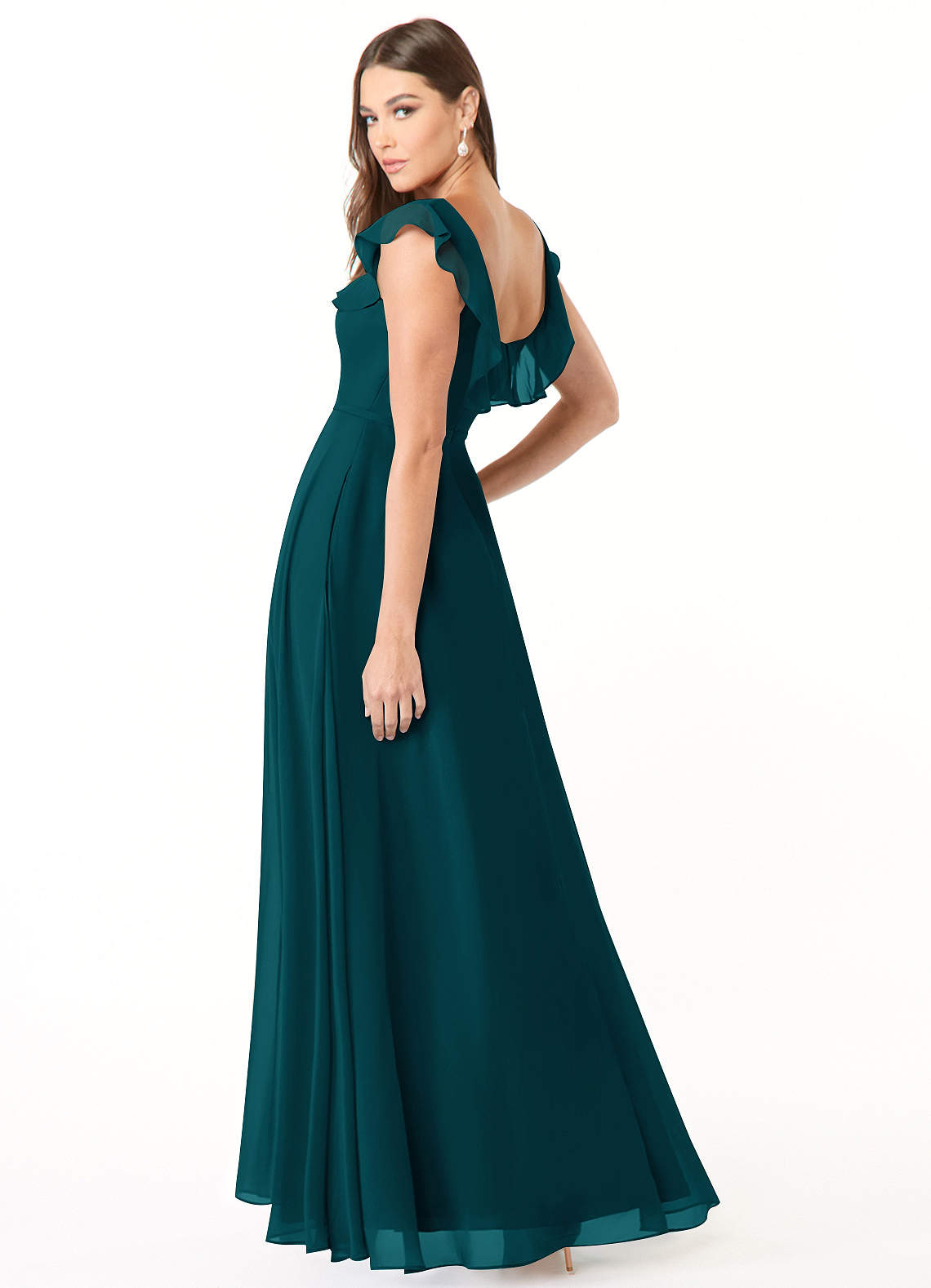 can i wear a floor length dress to a wedding A-line Scoop Floor-Length Chiffon Bridesmaid Dress With Ruffle – RoseProm main image 1