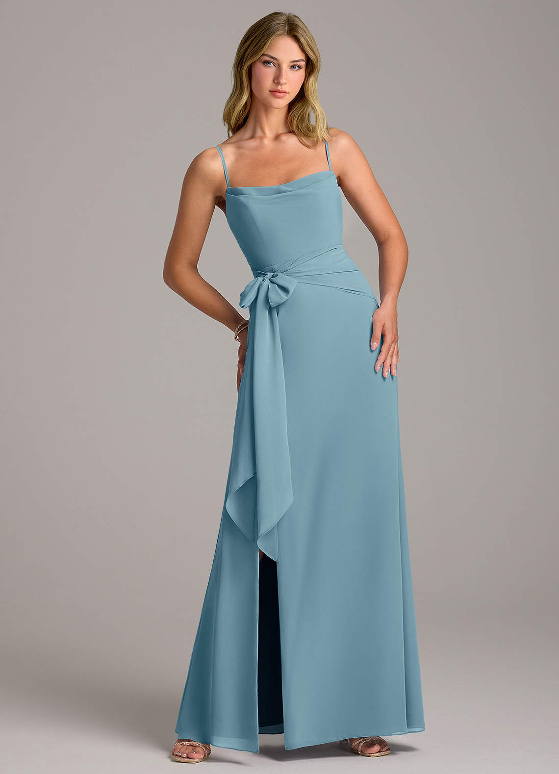 Azazie Tahlia Moody Blue Chiffon Bridesmaid Dresses | Azazie