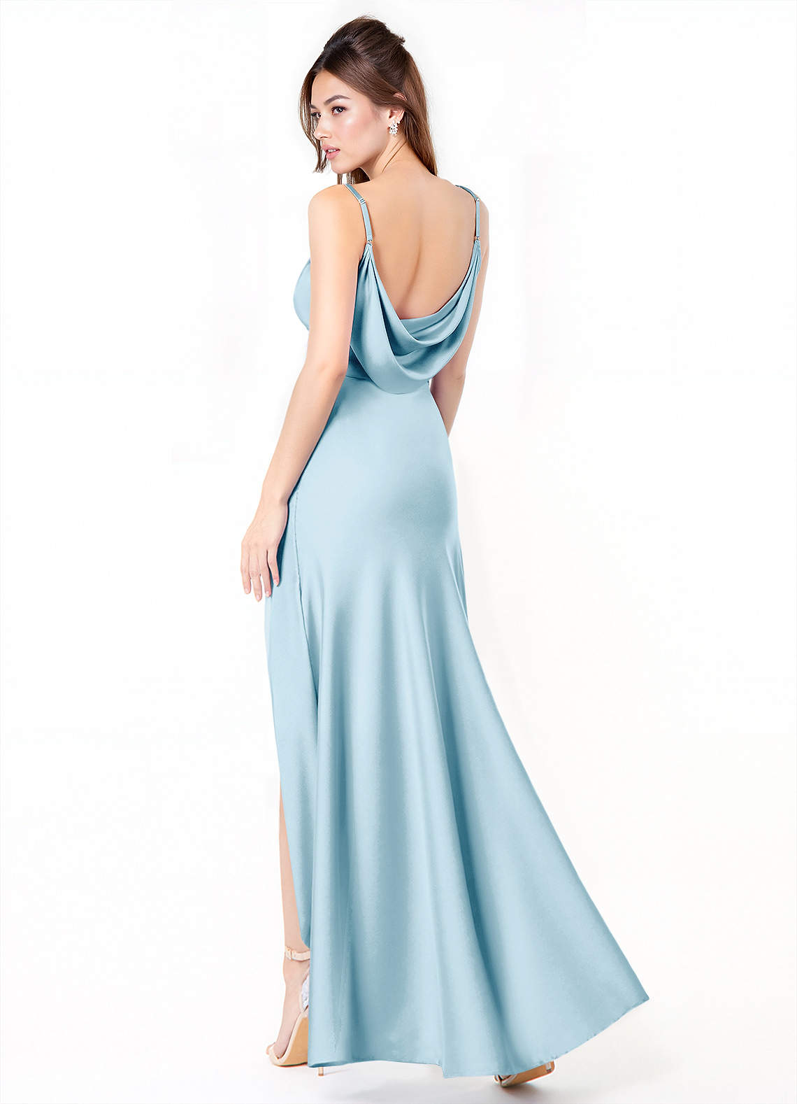 Azazie Alaija Bridesmaid Dresses Sky Blue Mermaid Side Slit Stretch Satin Dress image1