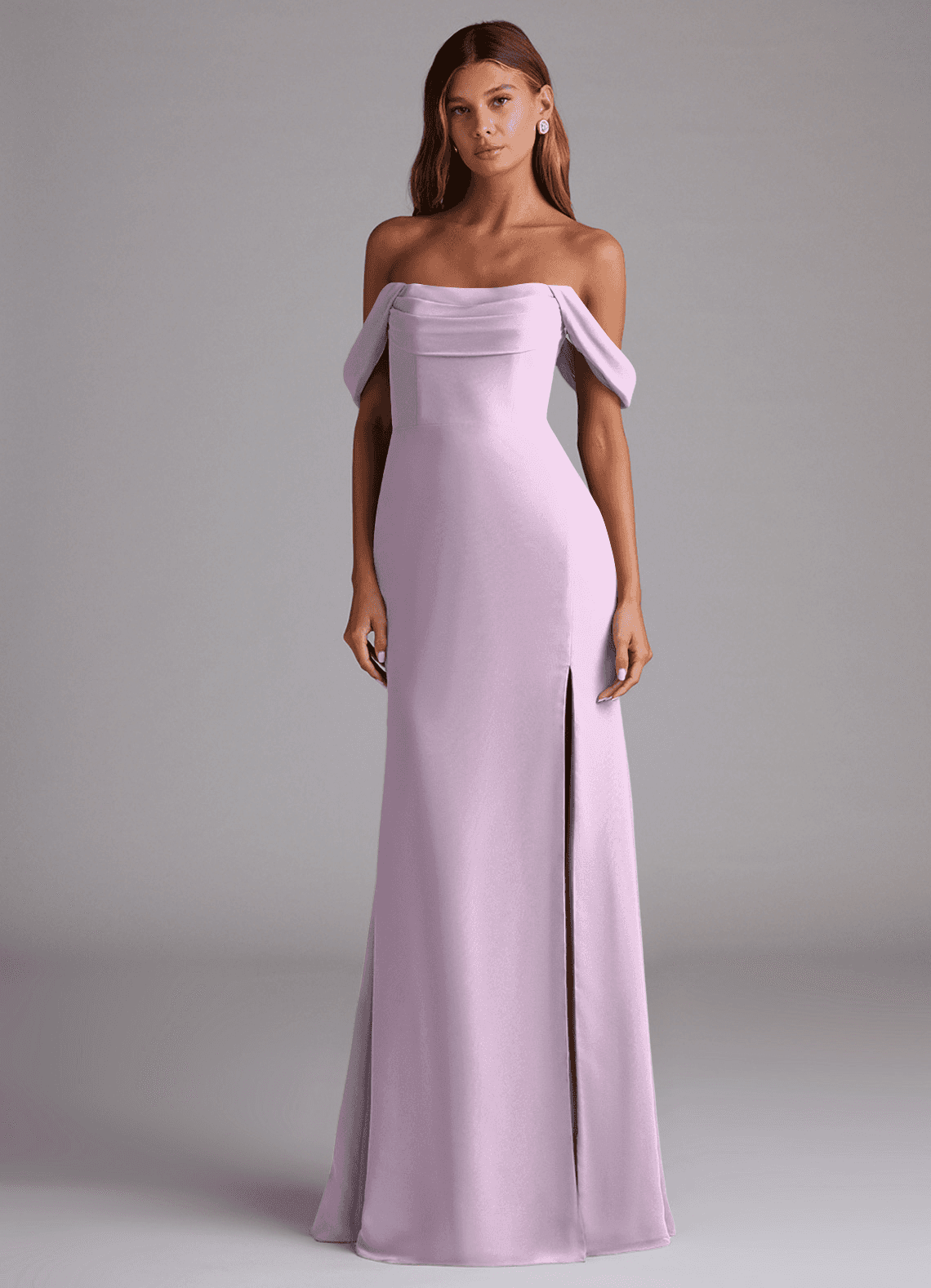 Azazie Saige Bridesmaid Dresses Frosted Lilac A-Line Off the Shoulder Chiffon Convertible Dress image2