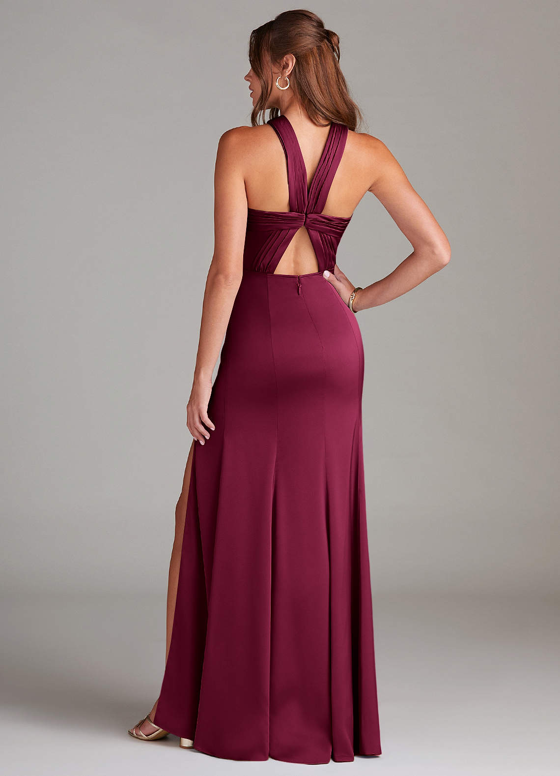 azazie maroon stretch satin dress Azazie Agustina