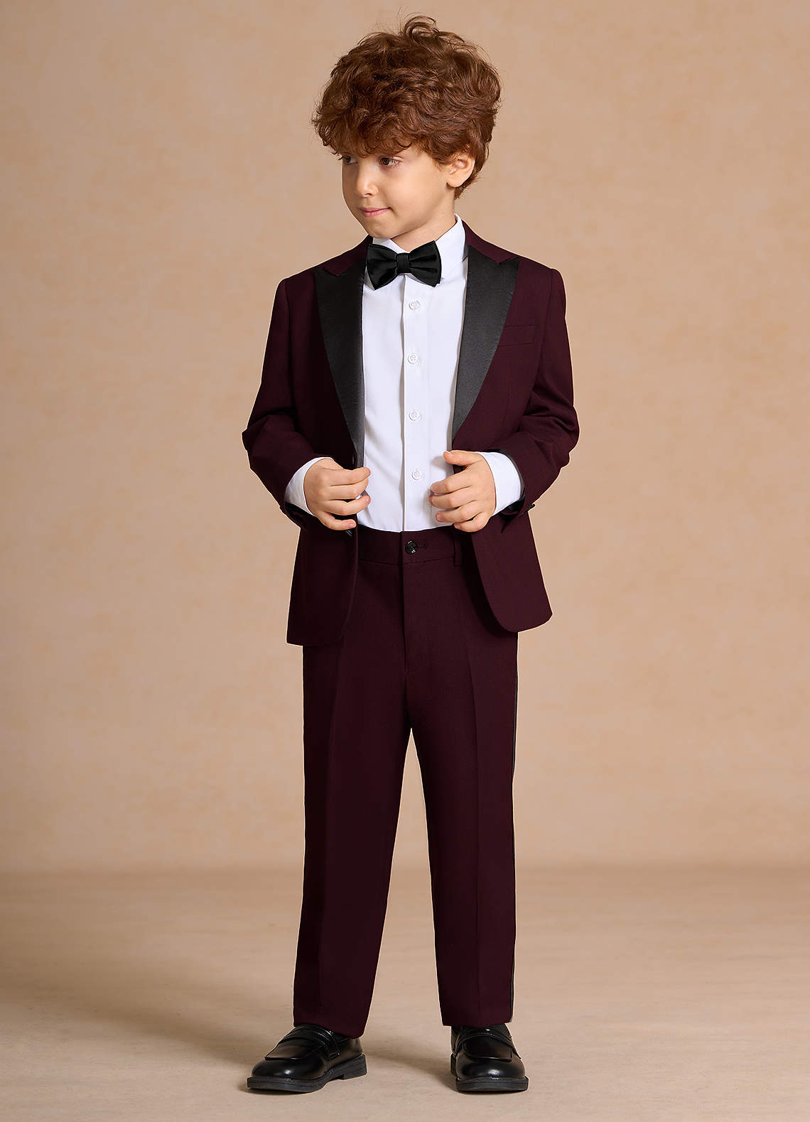front Michael Burgundy Boys Peak Lapel 2-Piece Tuxedos