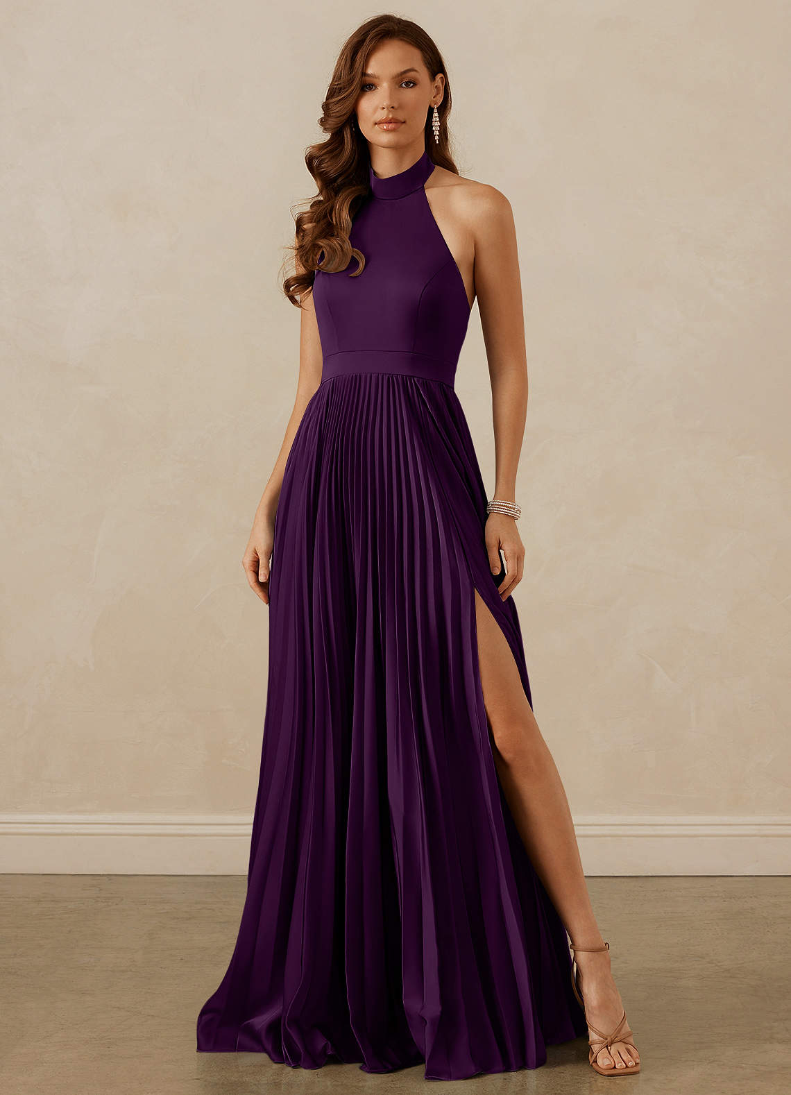 Christian Siriano Bridal for Azazie 1007 Bridesmaid Dresses Grape A-Line Pleated Stretch Satin Dress image1