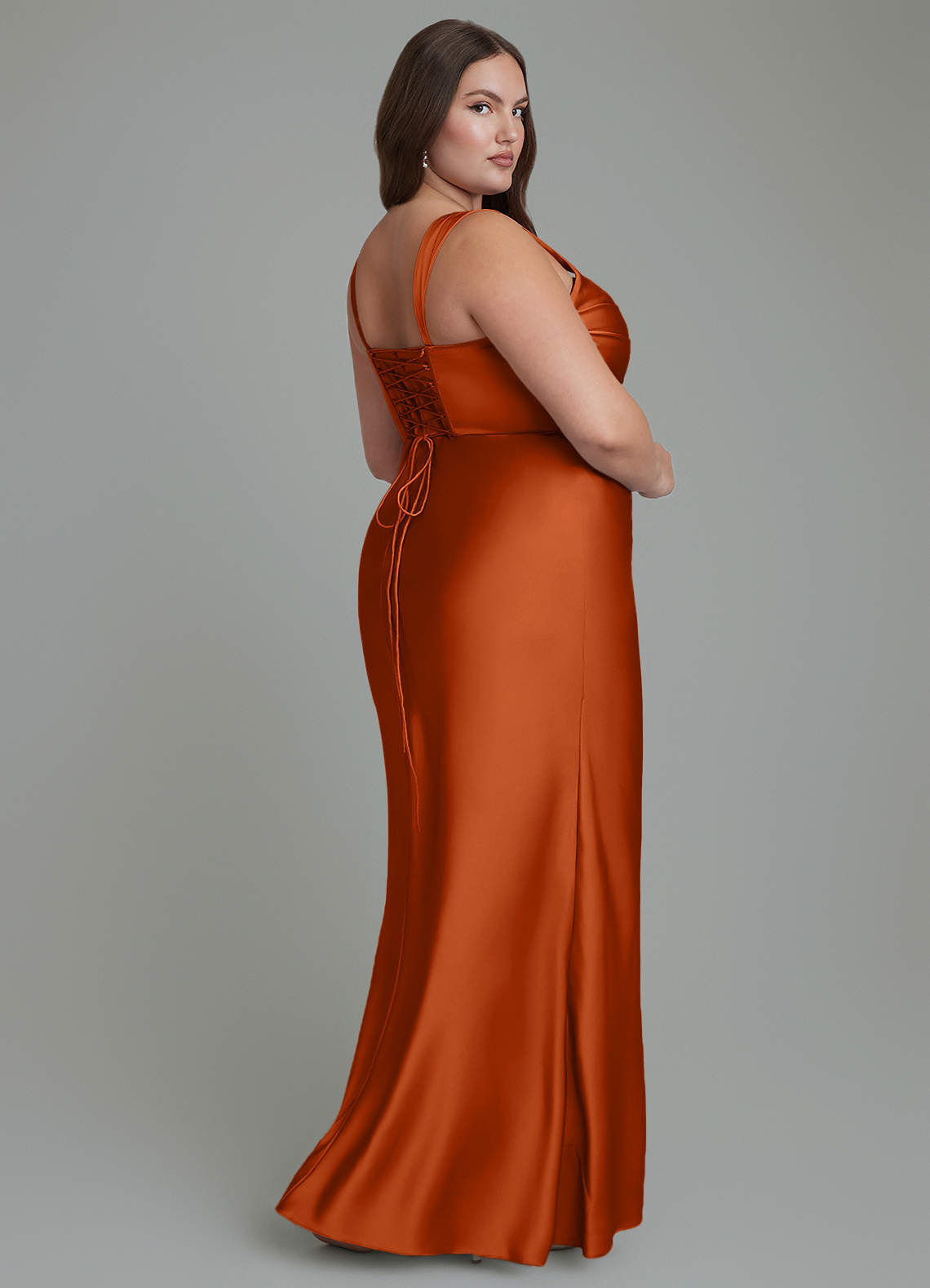 Azazie Agustina Bridesmaid Dresses Burnt Orange Mermaid Corset Stretch Satin Dress image7