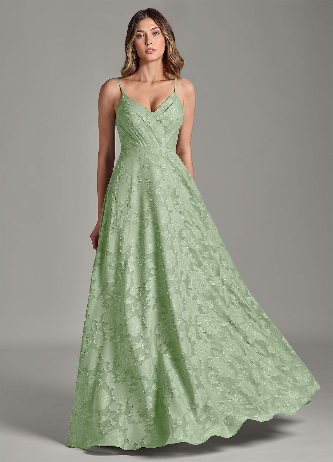dusty sage floral bridesmaid dress Zapaka Women Dusty Sage Long Bridesmaid Dress with Slit Square Neck Floral Print Chiffon Wedding Guest Dress, Grey Green / US24W
