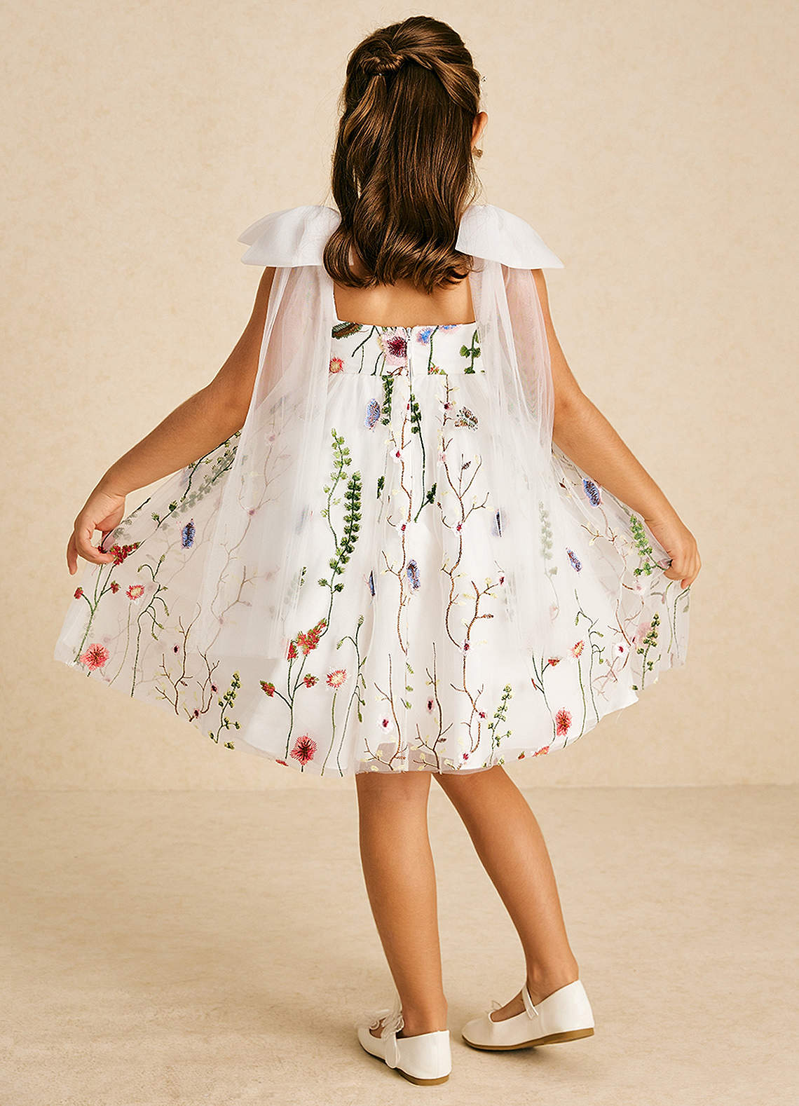 Azazie Prunella Flower Girl Dresses Ivory A-Line Lace Tulle Dress image1