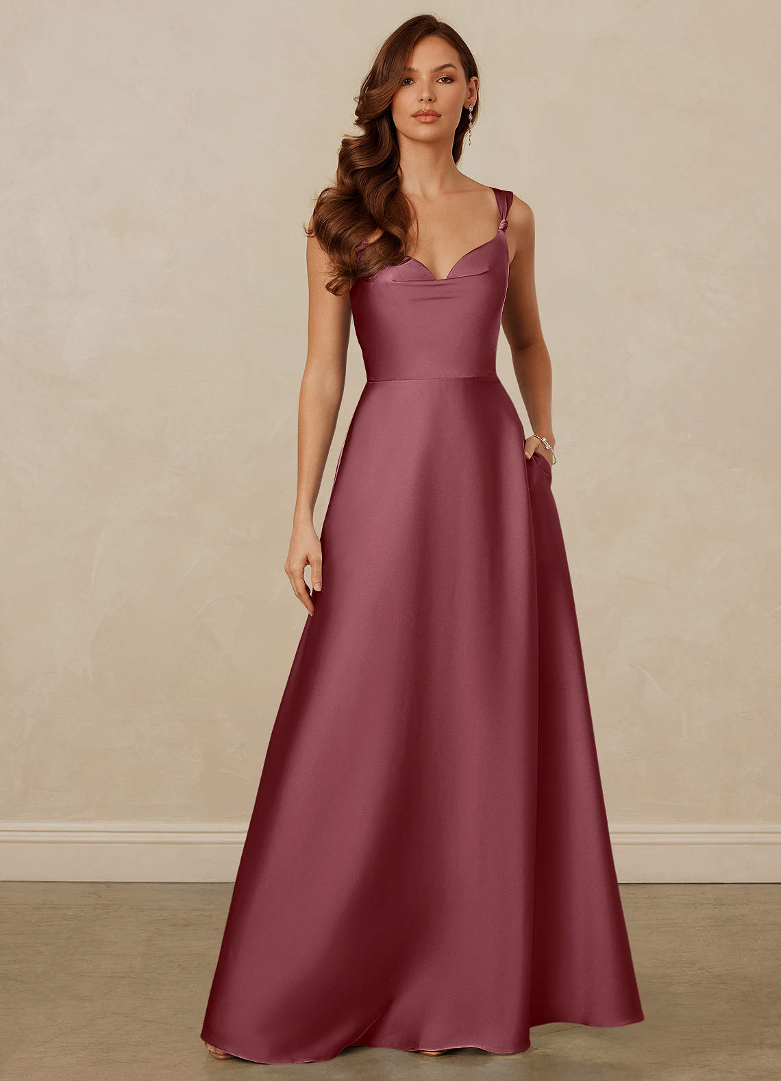 Christian Siriano Bridal for Azazie 1001 Bridesmaid Dresses Desert Rose A-Line Sweetheart Neckline Stretch Satin Dress image1