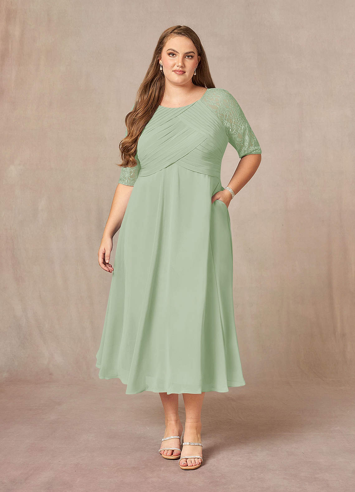 Azazie Dorothea Mother of the Bride Dresses Dusty Sage A-Line Scoop lace Chiffon Dress image1