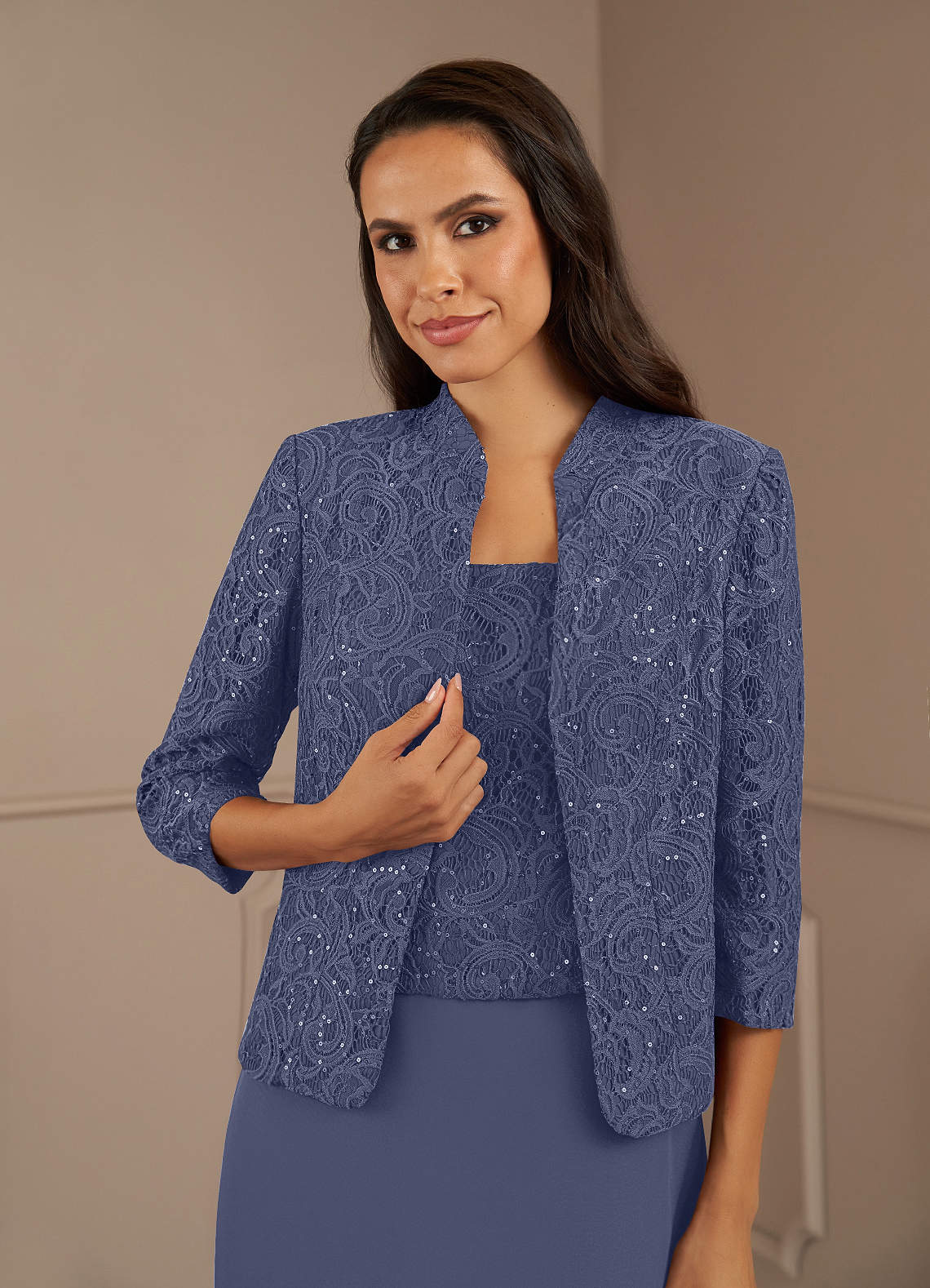 Illusion Neckline Chiffon Dress With Lace Stormy main image 1