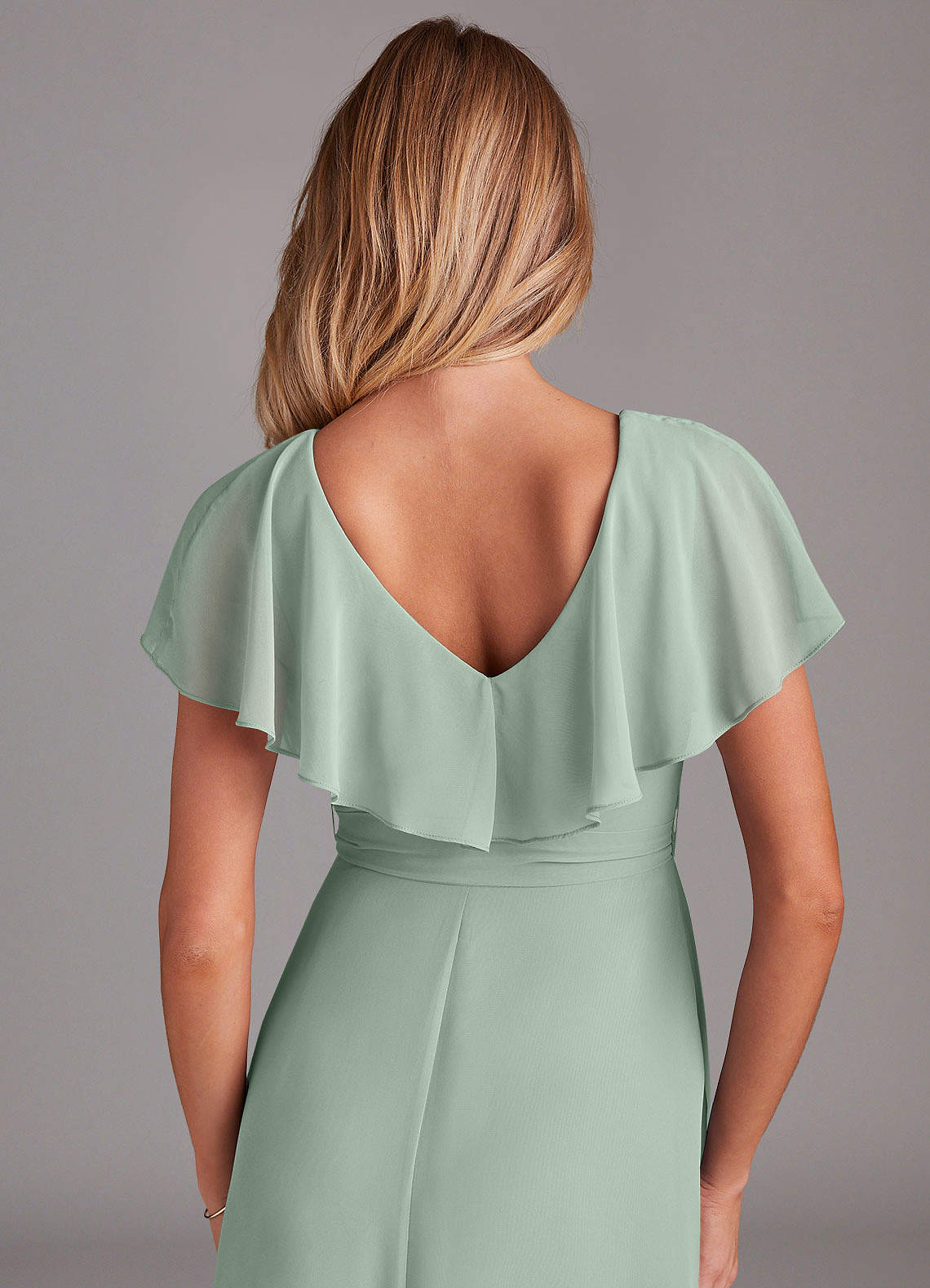 Azazie Lainey Bridesmaid Dresses Agave A-Line with Pockets Chiffon Dress image1