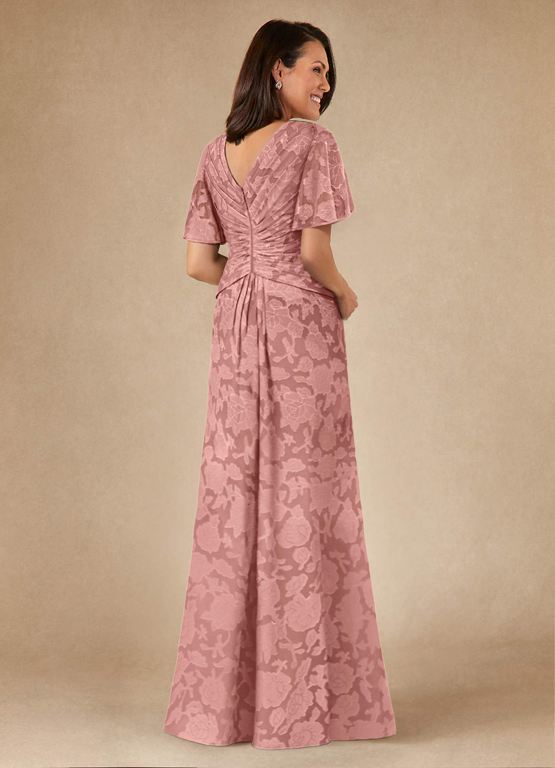 Azazie Emmeline Mother of the Bride Dresses Rosette A-Line Pleated Floral Burnout Dress image1