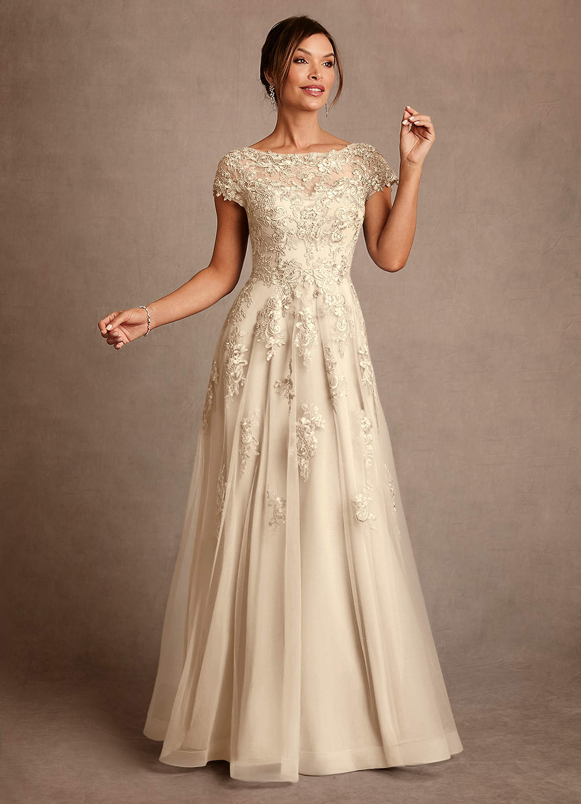 Azazie Jalinda Abiti per la Madre della Sposa Abito A-Line in Chiffon Pizzo Champagne image2