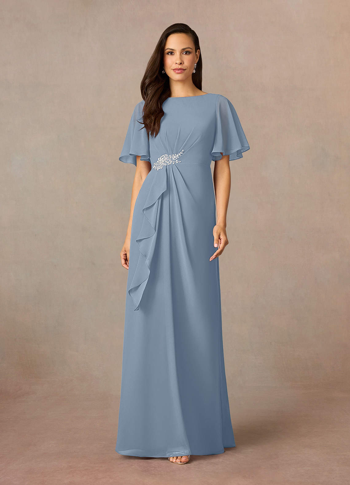 Azazie Rain Mother of the Bride Dresses Dusty Blue Sheath Beaded Chiffon Dress image1