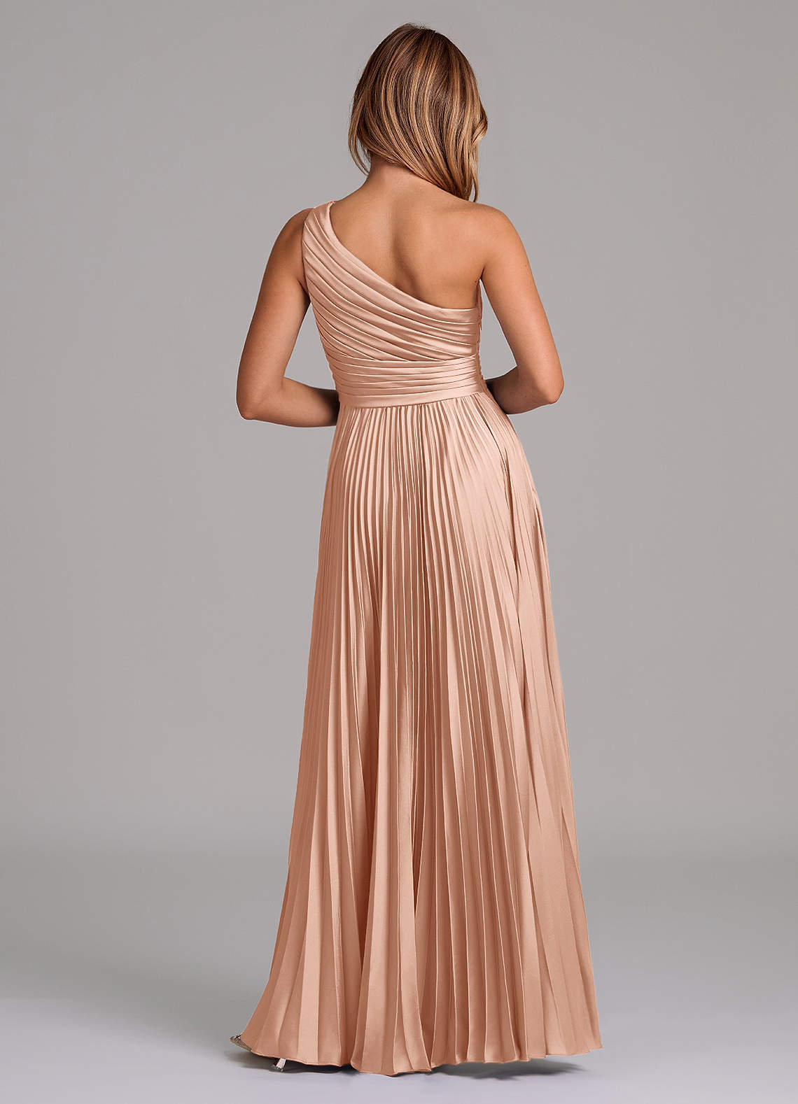 Azazie Lyrica Ready to Ship Rose Gold Stretch Satin Bridesmaid Dresses