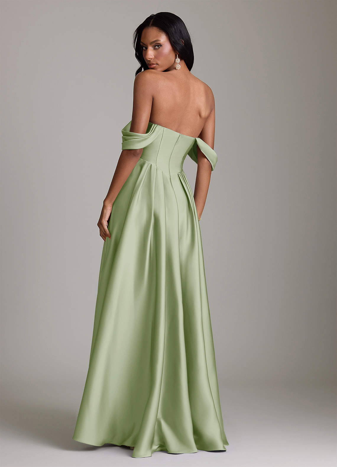 Azazie Loisa Suknie dla druhen Linia A Zza ramienia Satyna elastyczna Do ziemi Sukienka image1