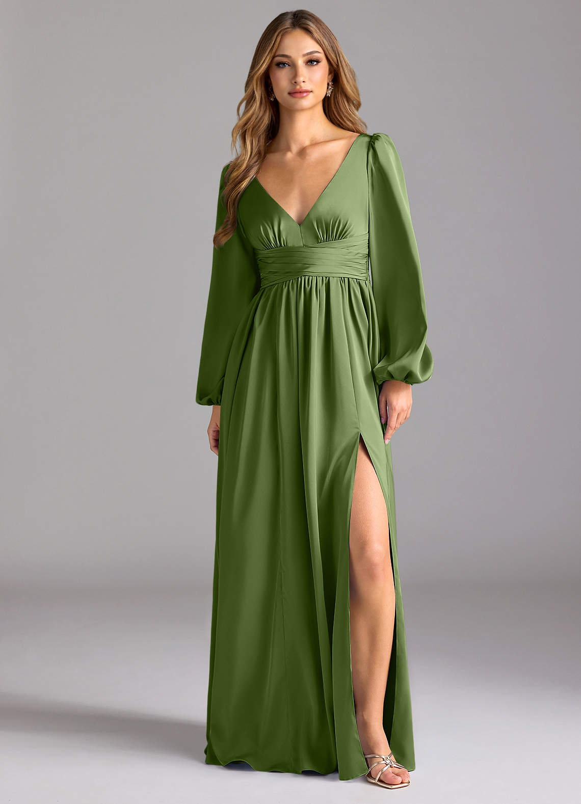 Azazie Norah Robes de demoiselle d'honneur Robe Trapèze en Satin extensible Genévrier image1