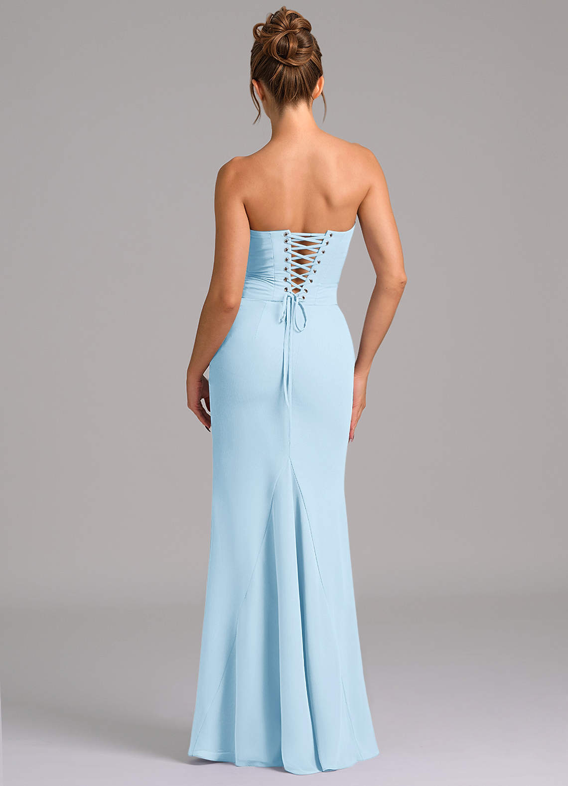 Azazie Sorrel Vestidos de damas de honor Vestido de Azul Cielo de Gasa de Corte Sirena con Corsé image1