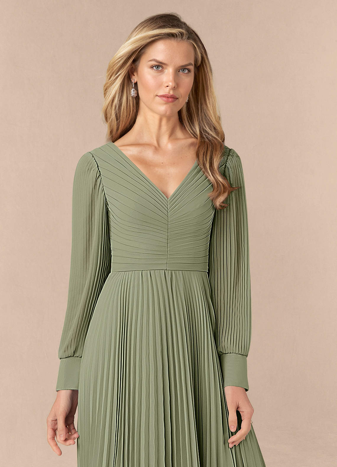 Azazie Zina Pistachio A-Line Pleated Chiffon Dress Ready to Ship | Azazie