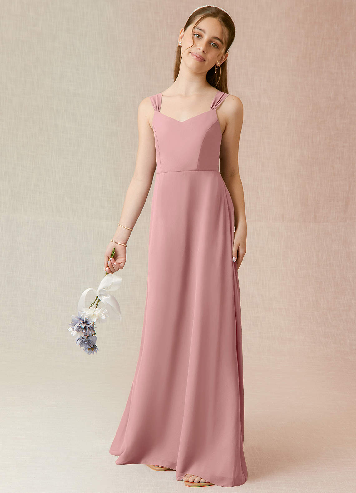 Azazie Denice Junior Dusty Rose A-Line Chiffon Dress image1