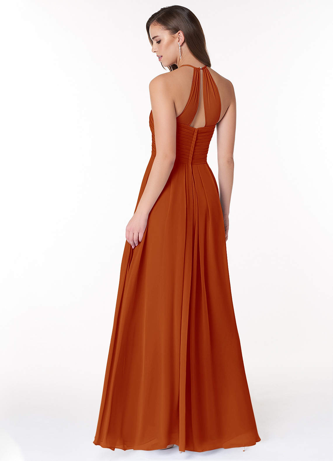 Azazie Ginger Bridesmaid Dresses A-Line Halter Pleated Chiffon Floor-Length Dress image1