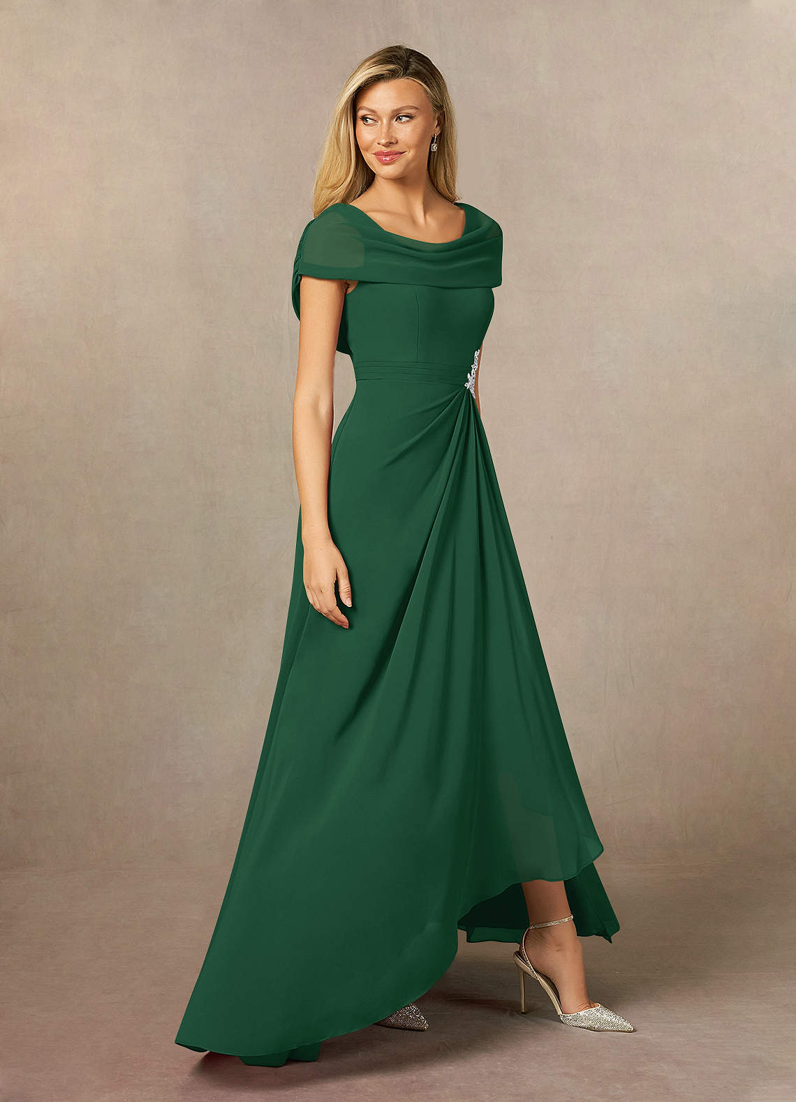 Azazie Mary Mother of the Bride Dresses Dark Green A-Line Side Slit Chiffon Dress image3