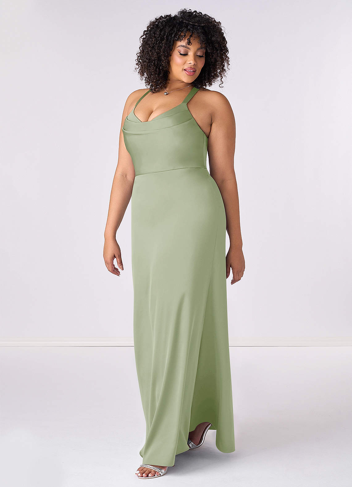 Barbie ♥ Azazie Bridesmaid Dresses Dusty Sage Mermaid Pleated Stretch Satin Dress image8