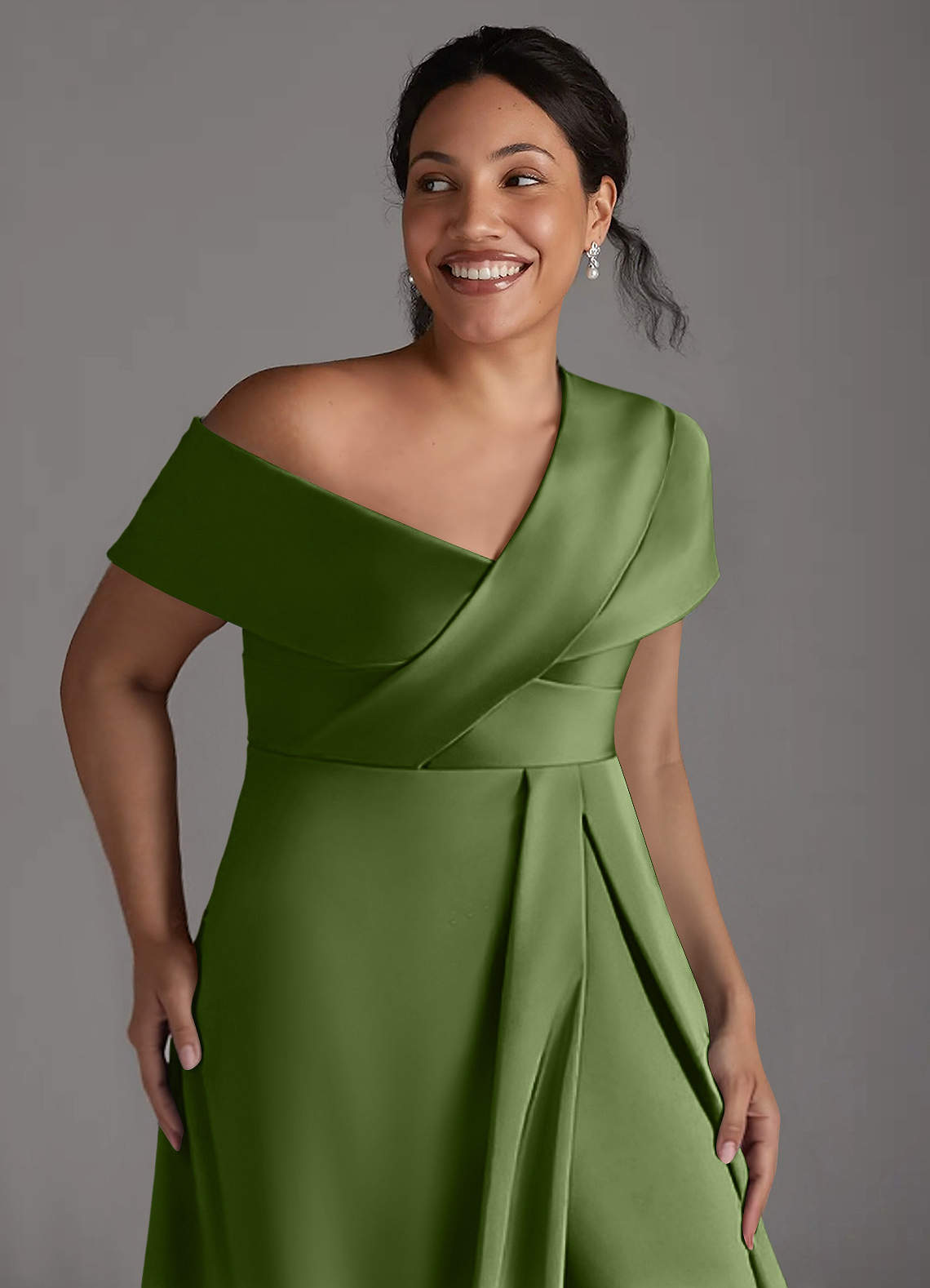 Azazie Milton Mother of the Bride Dresses Juniper A-Line Pleated Stretch Satin Dress image12