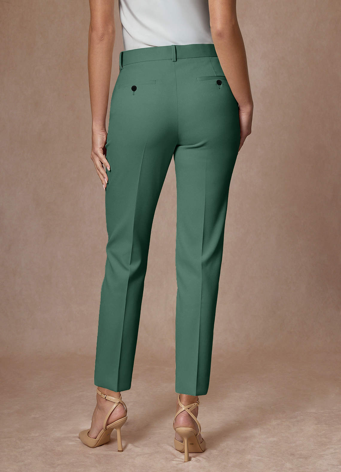 front Whitney Eukalyptus Raffinerede vævede Performance-kjolebukser i fuld længde