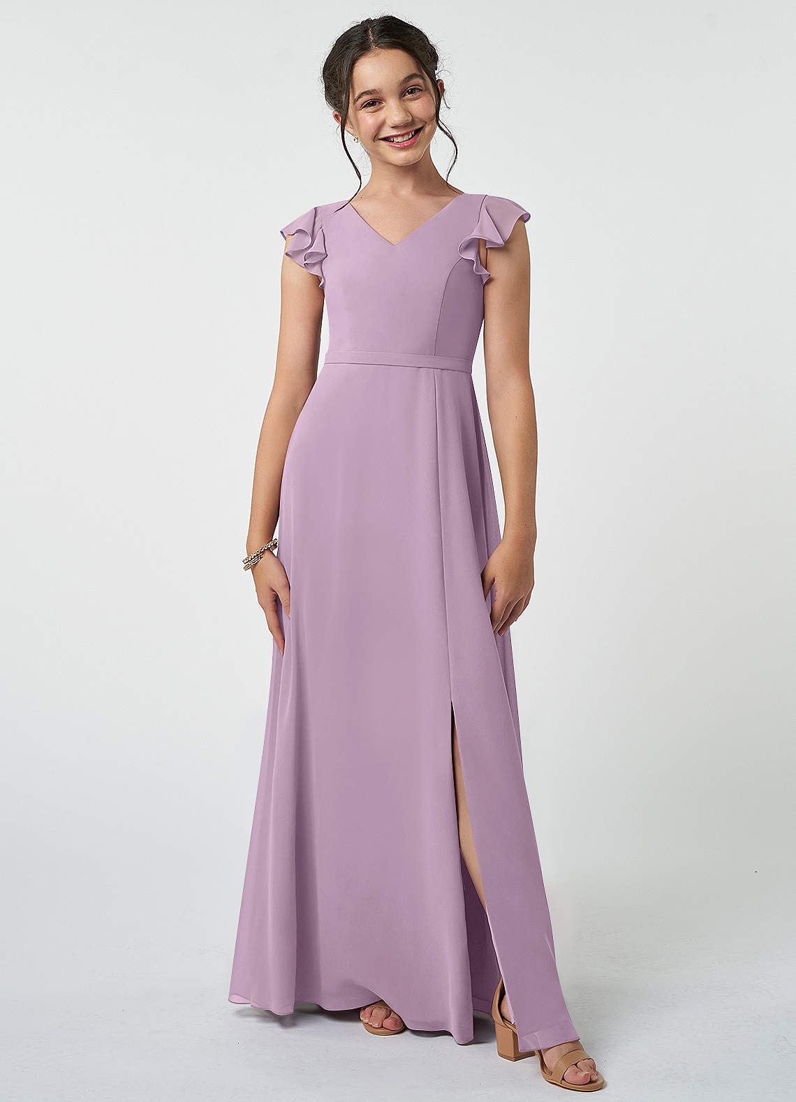 Azazie Claudine Junior Wisteria A-Line Pleated Chiffon Dress image1